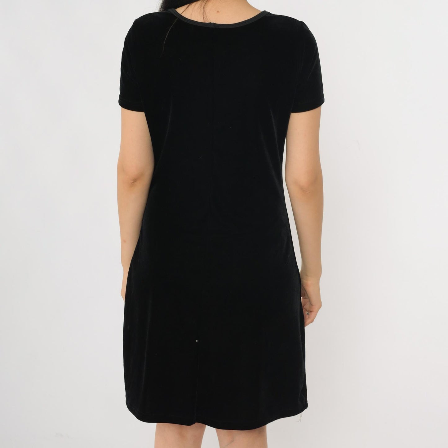 90s Groove USA Black Velvet Mini Dress Bamboo Print Scoop Neck Medium M