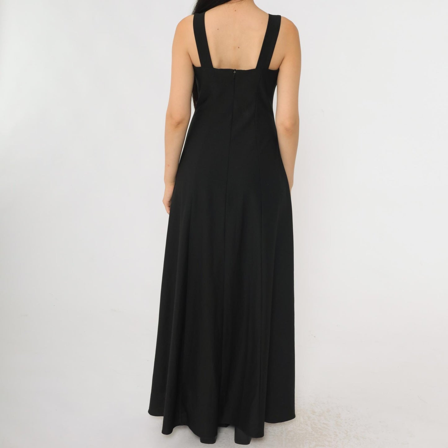 Y2K Black Maxi Dress White Chest Panel Square Neck Sleeveless Extra Small