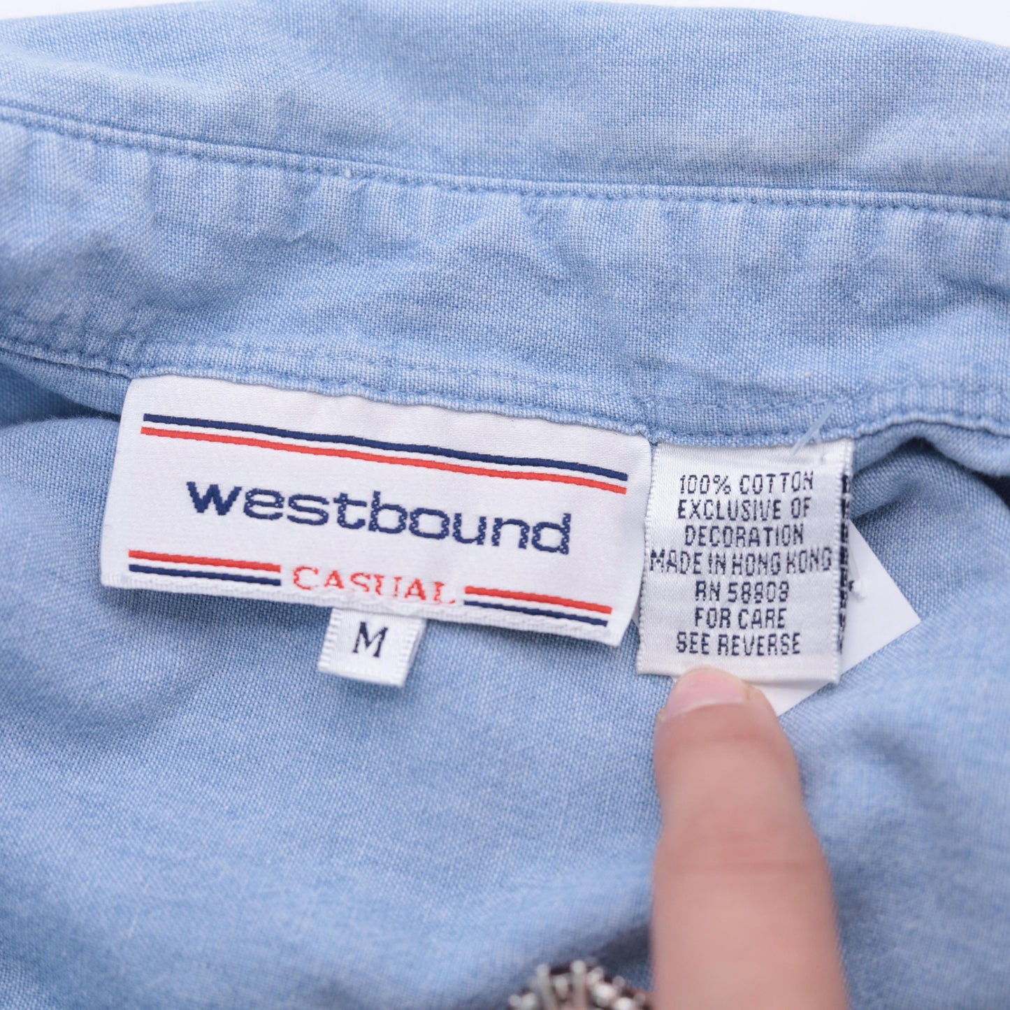 90s Westbound Denim Button Up Shirt Embroidered Sports Design Blue Medium M