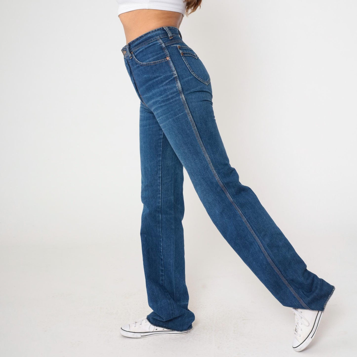 80s Free Time High Rise Straight Leg Jeans Blue Denim Small 4