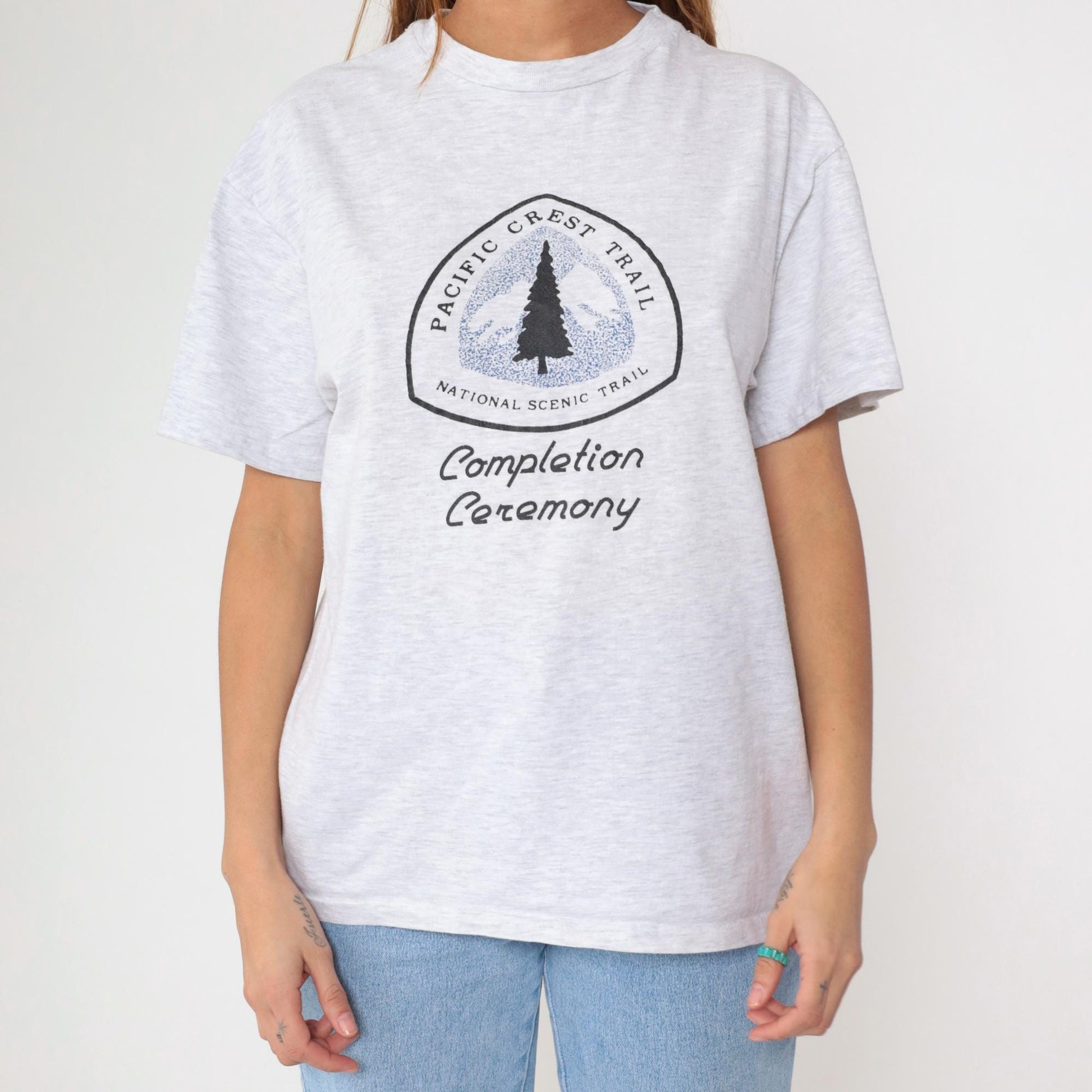 90s Pacific Crest Trail National Trails Day 1993 Graphic T-Shirt Grey Cotton Large L