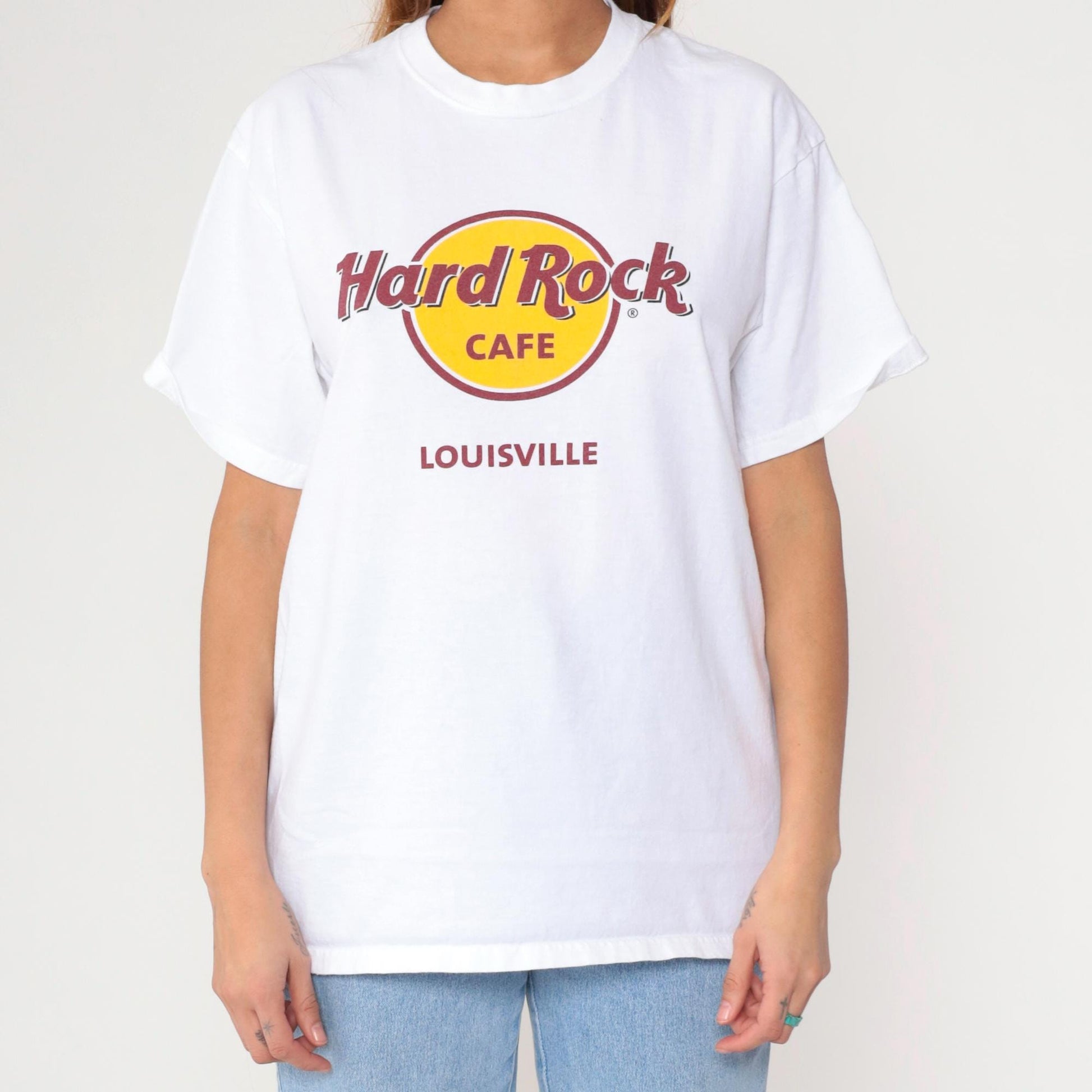 00s Hard Rock Cafe Louisville Kentucky Graphic T-Shirt White Cotton Large