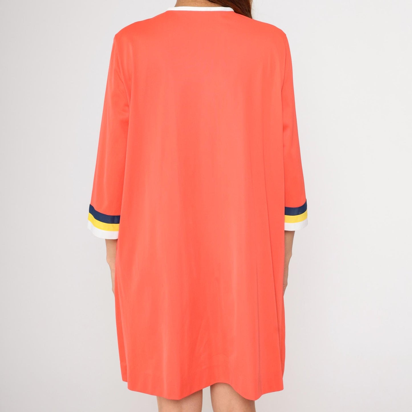 70s Gossard Artemis Orange Striped Nylon Nightgown Zip Front Mini Medium M