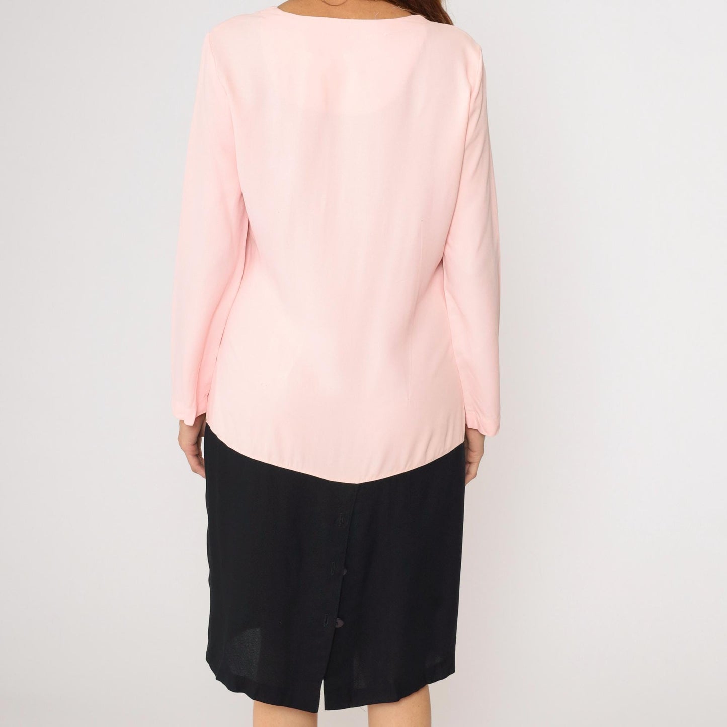 80s Pink Black Colorblock Dress Button Up Knee Length Medium