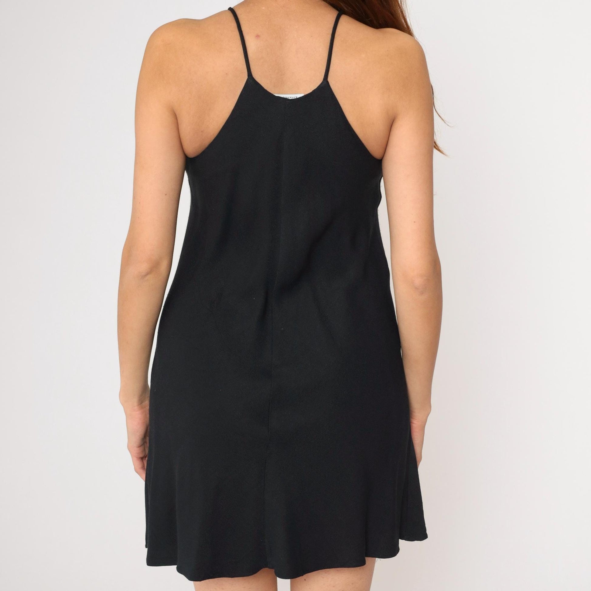 90s Black Mini Dress Racerback Spaghetti Strap A-Line Small S