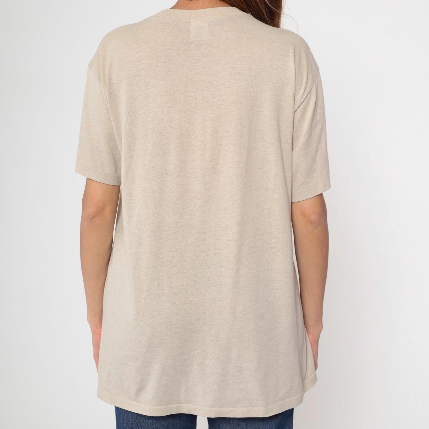 80s Plain Taupe Crewneck T-Shirt Single Stitch Duke Athletic Large L