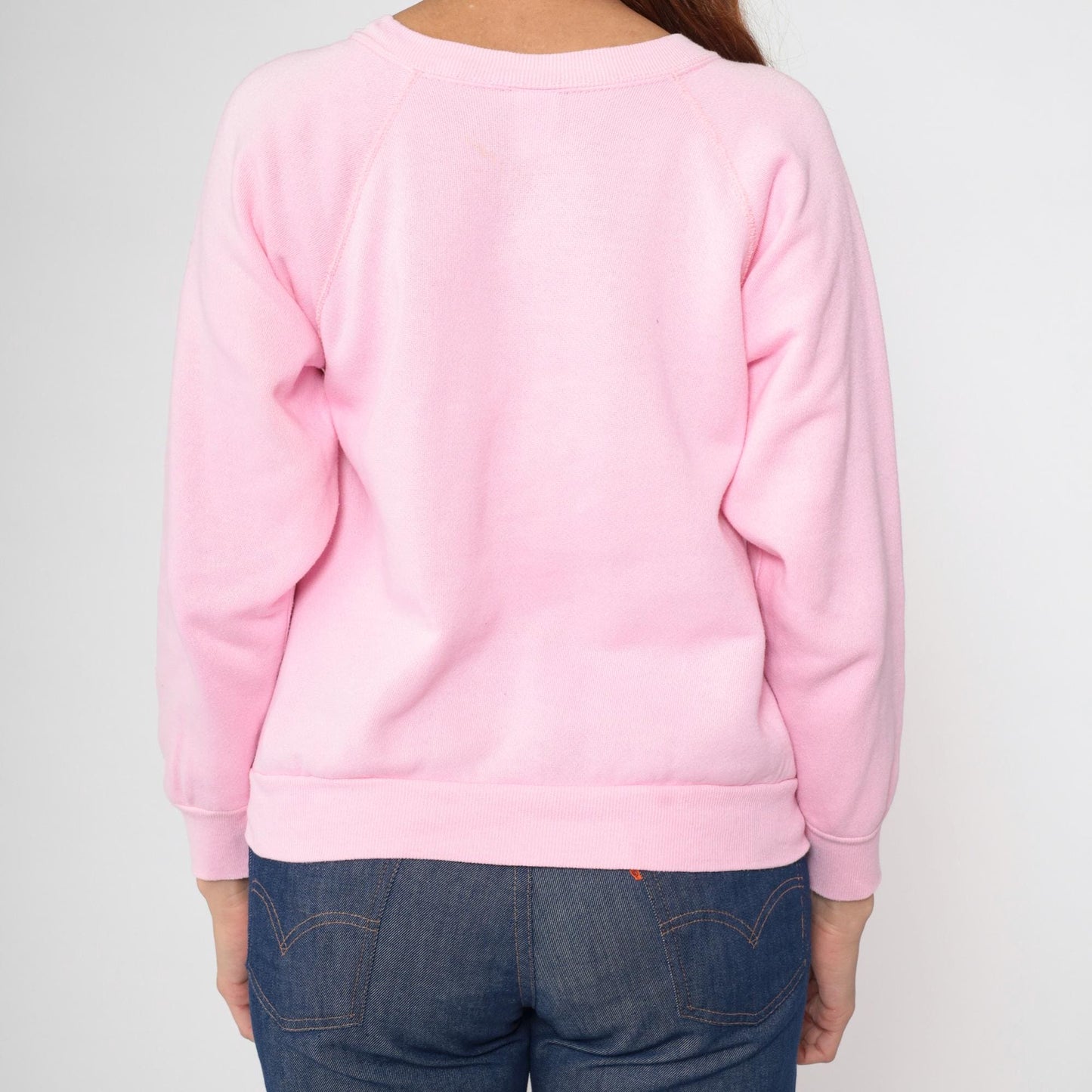 80s Pink Duck Embroidered Raglan Sweatshirt Heart Animal Crewneck Small