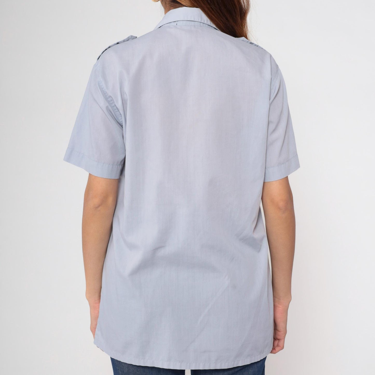 80s Claybrooke Grey-Blue Utility Shirt Button Up Chest Pocket Medium M