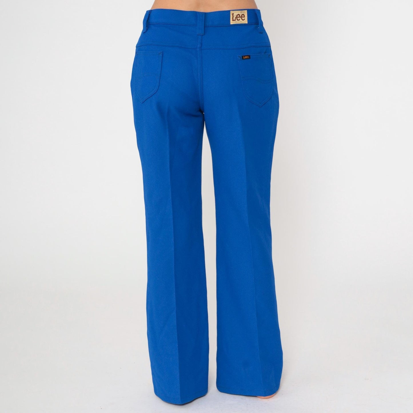 70s Lee Royal Blue Flared Pants High Rise Bell Bottom Trousers Men's 32