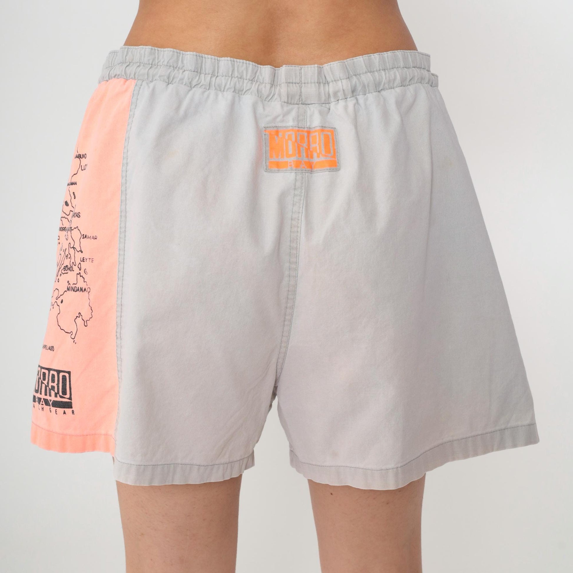90s Morro Bay Swim Trunks Scuba Diving Philippines Map Coral Grey Cotton Extra Large XL
