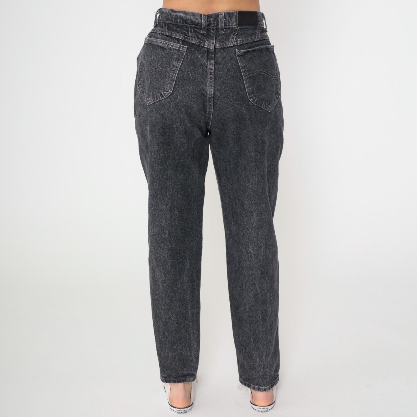 90s Lee Riders Acid Wash Black Jeans High Rise Straight Leg Medium
