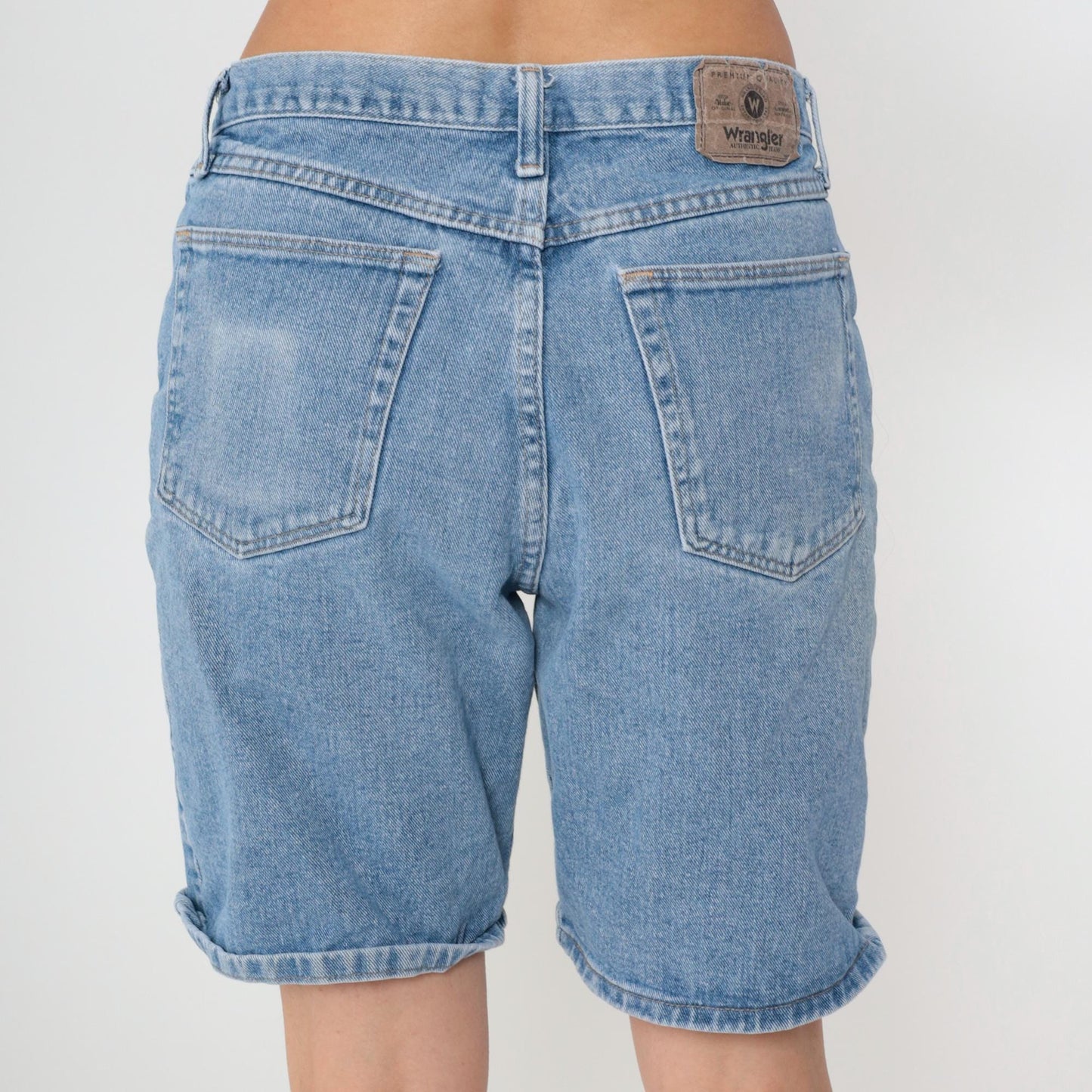 Y2K Wrangler High Waist Denim Shorts Blue Bermuda Relaxed Fit 33