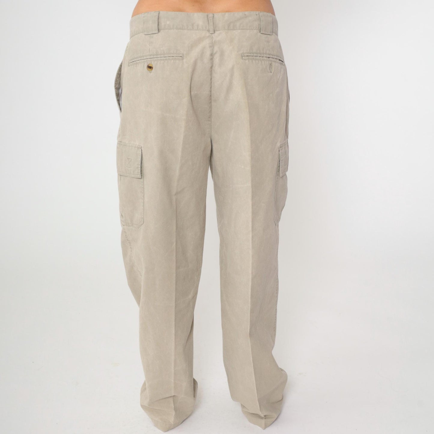 90s Bugle Boy Khaki Cargo Pants Pleated Straight Leg Men's 36x30