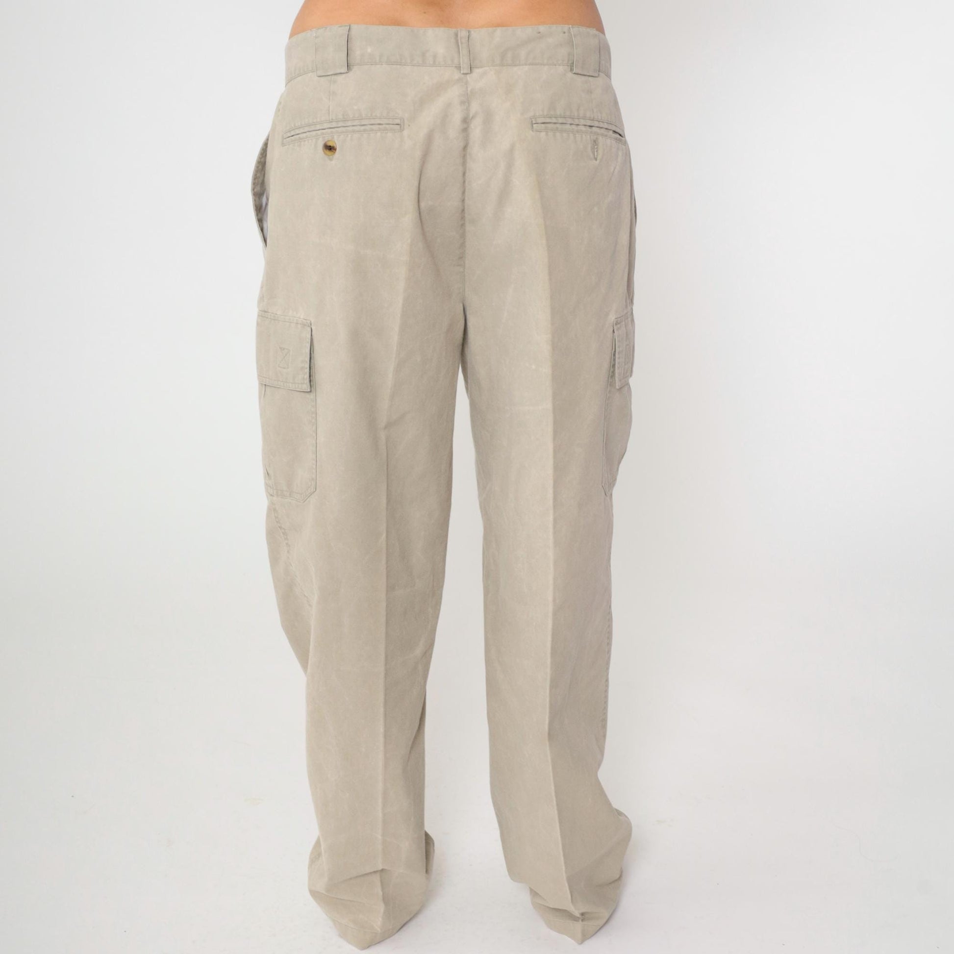 90s Bugle Boy Khaki Cargo Pants Pleated Straight Leg Men's 36x30