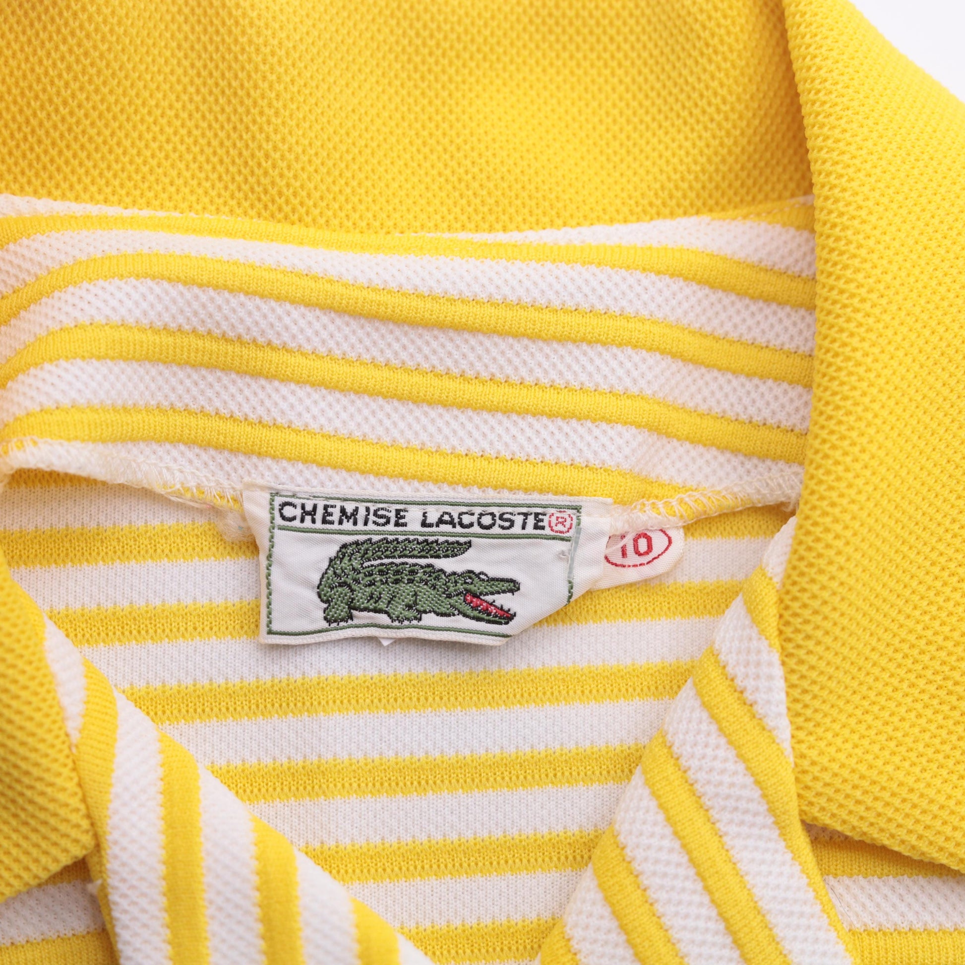60s Chemise Lacoste Yellow Striped Shift Mini Dress Crocodile Logo Small