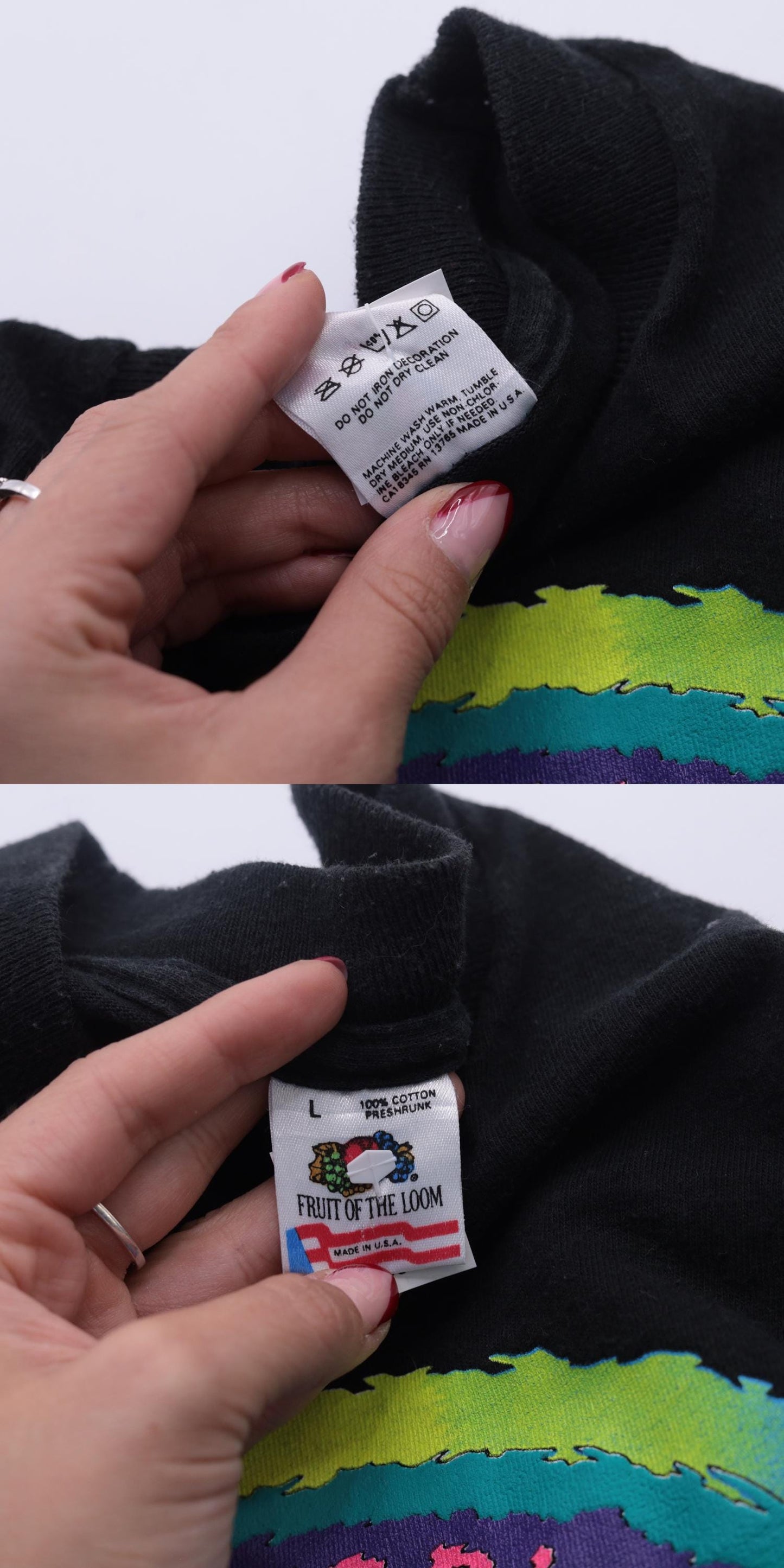 90s One World One Peace Rainbow Globe Graphic T-Shirt Black Cotton Medium