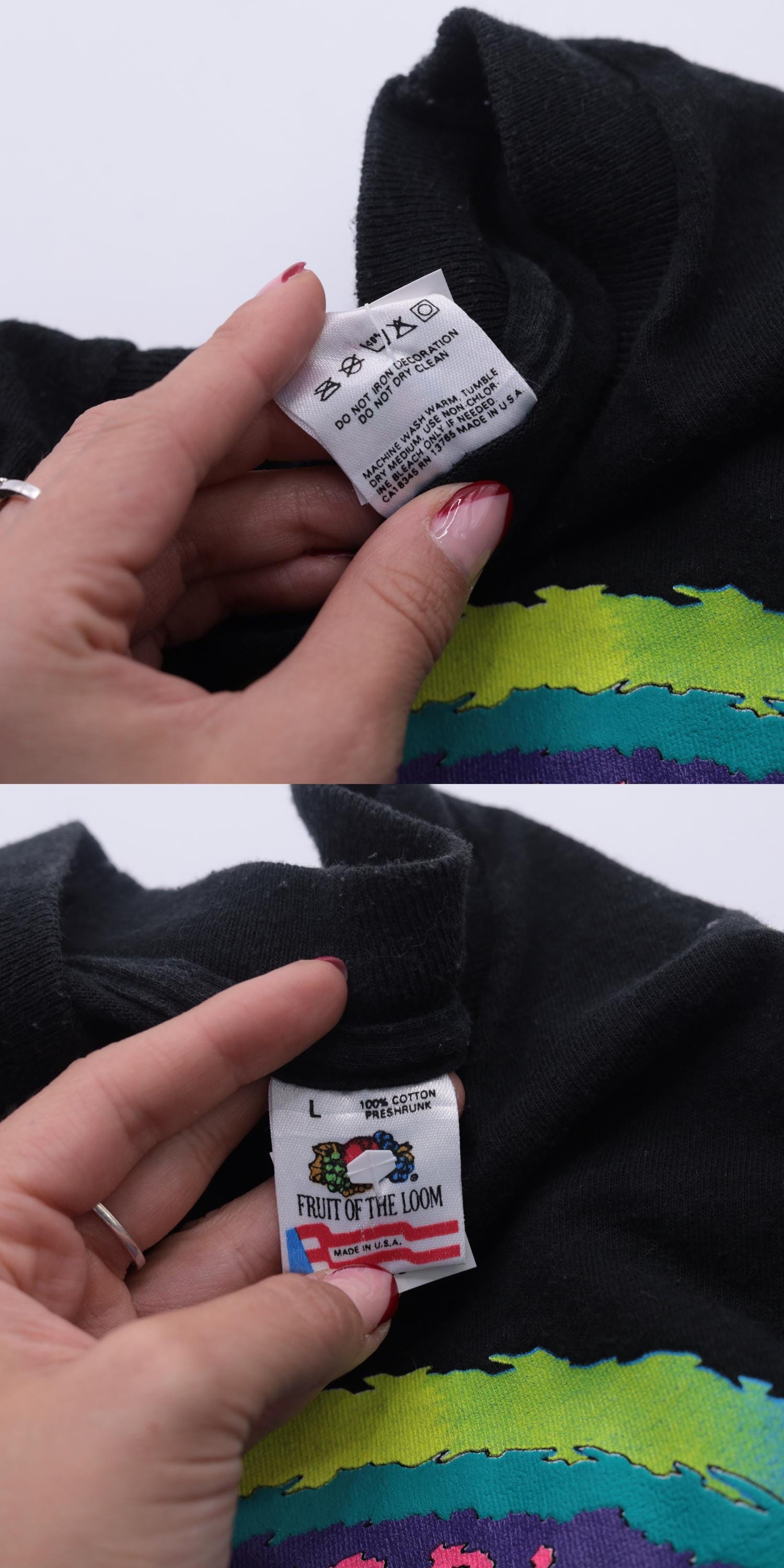 90s One World One Peace Rainbow Globe Graphic T-Shirt Black Cotton Medium
