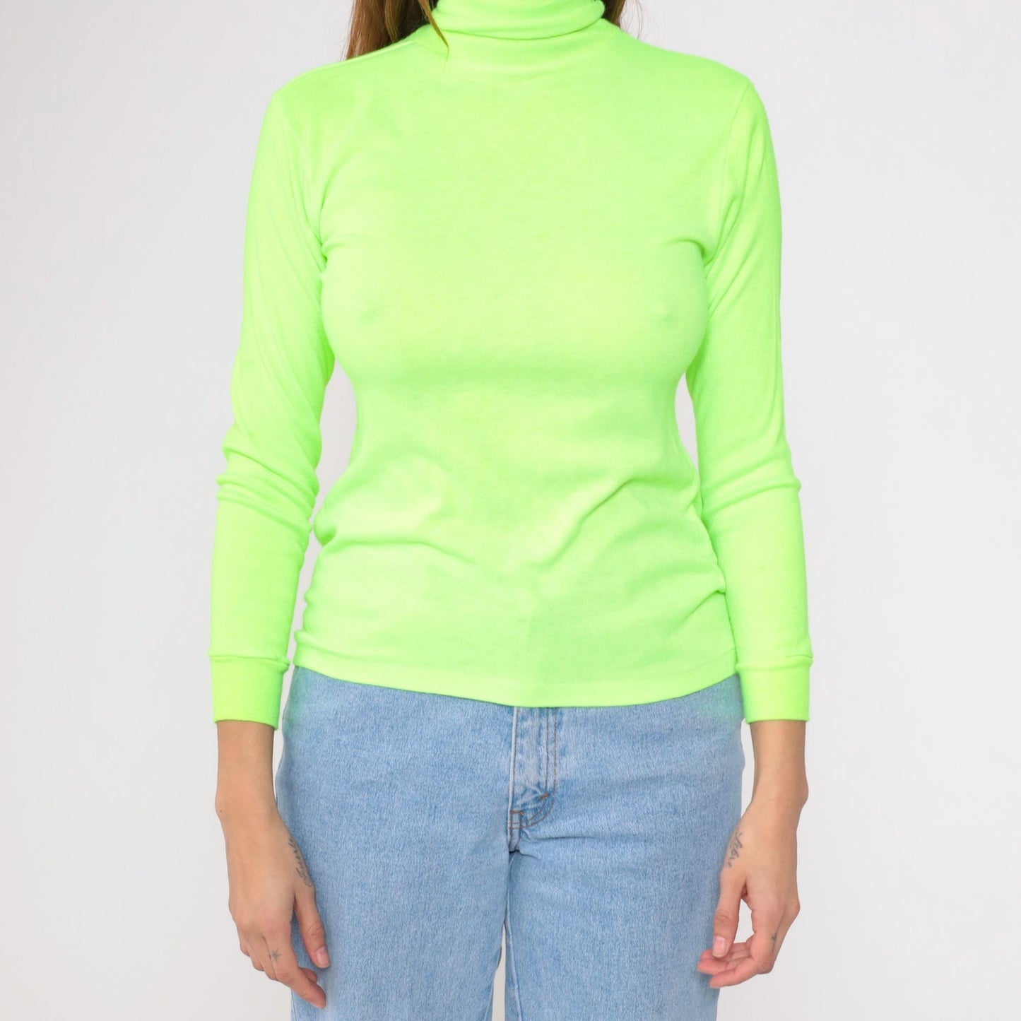 80s Tyrolia by Head Neon Green Turtleneck Long Sleeve Ski Top Youth Large