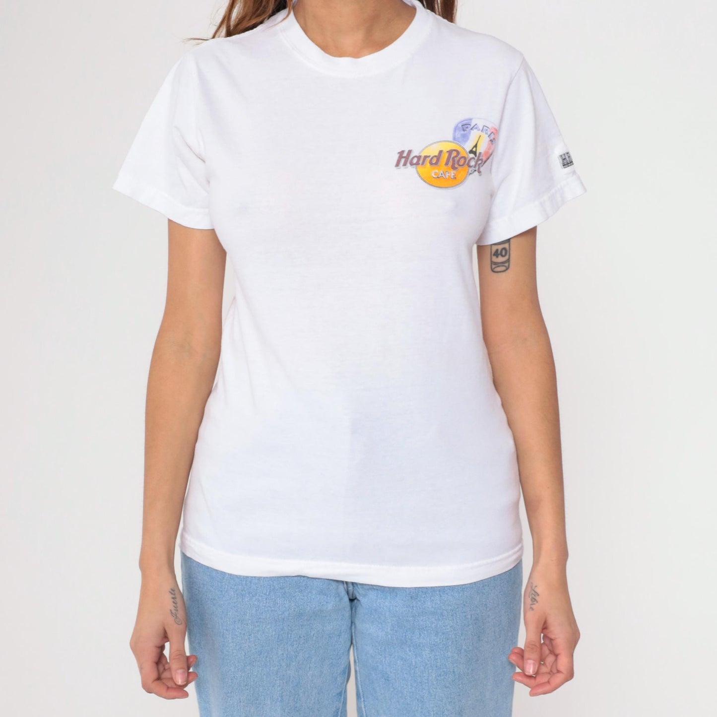 Y2K Hard Rock Cafe Paris Guitar Graphic T-Shirt 00s Crewneck Extra Small