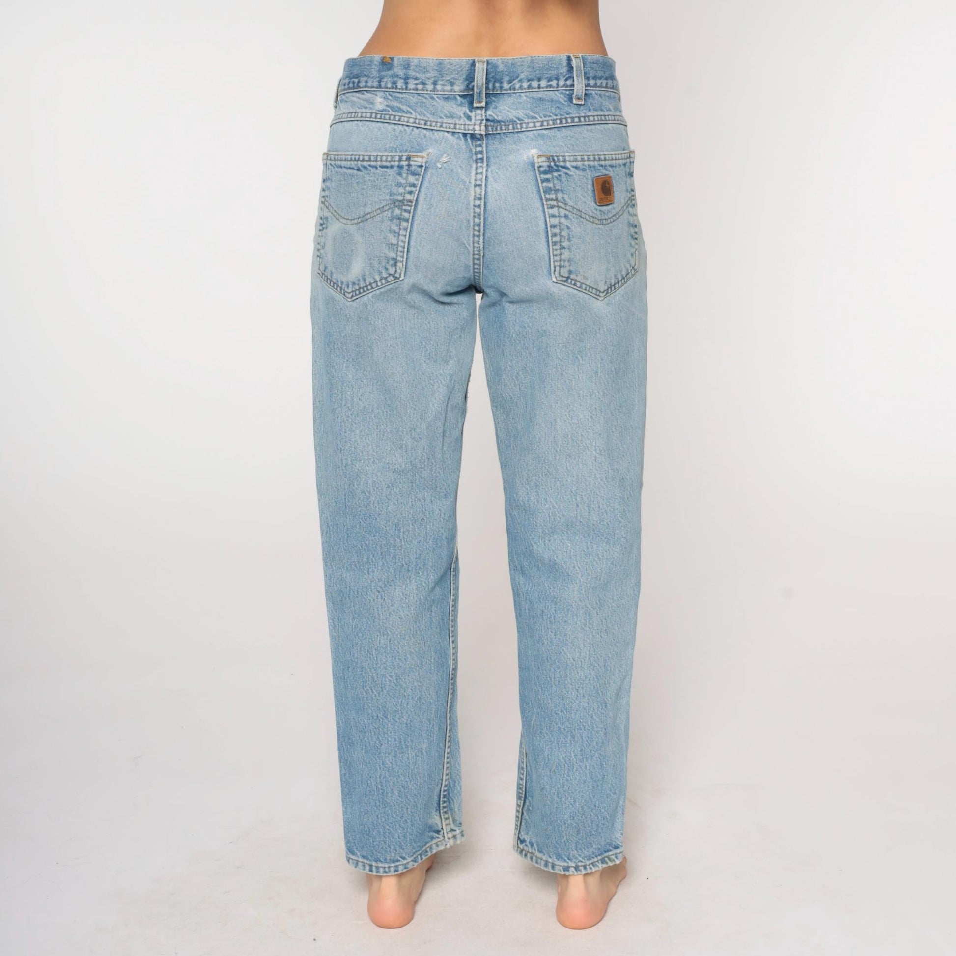 90s Carhartt Distressed Denim Jeans High Rise Straight Leg Blue 33x30