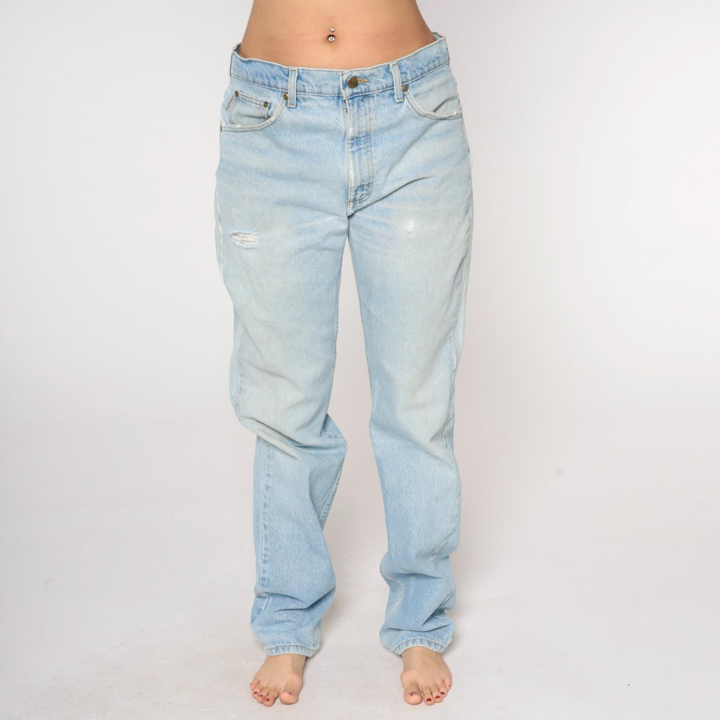 90s Carhartt Light Wash Straight Leg Jeans Distressed Denim Men's 33x36