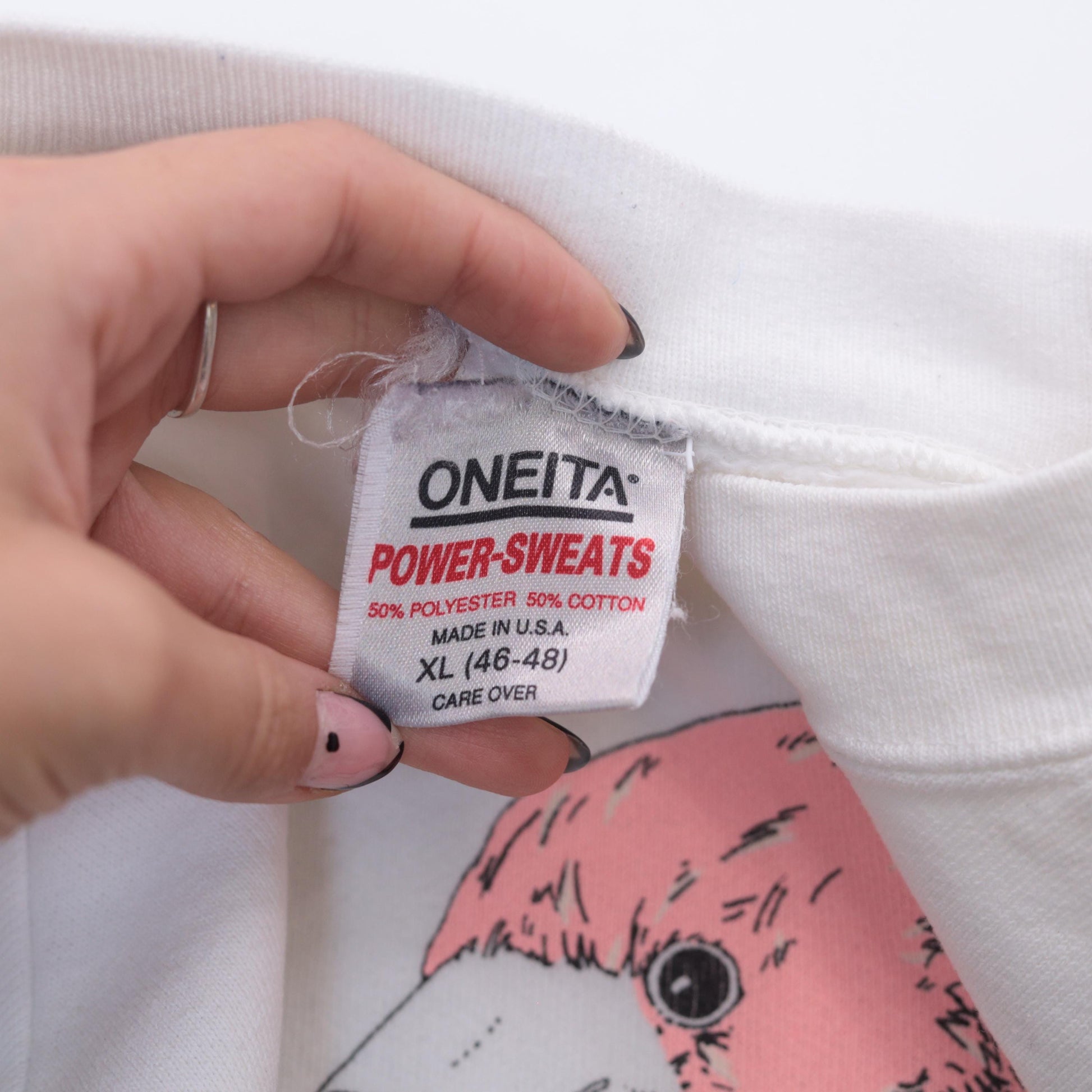 90s Oneita Power Sweats Flamingo Graphic Sweatshirt White Pink Extra Large XXL