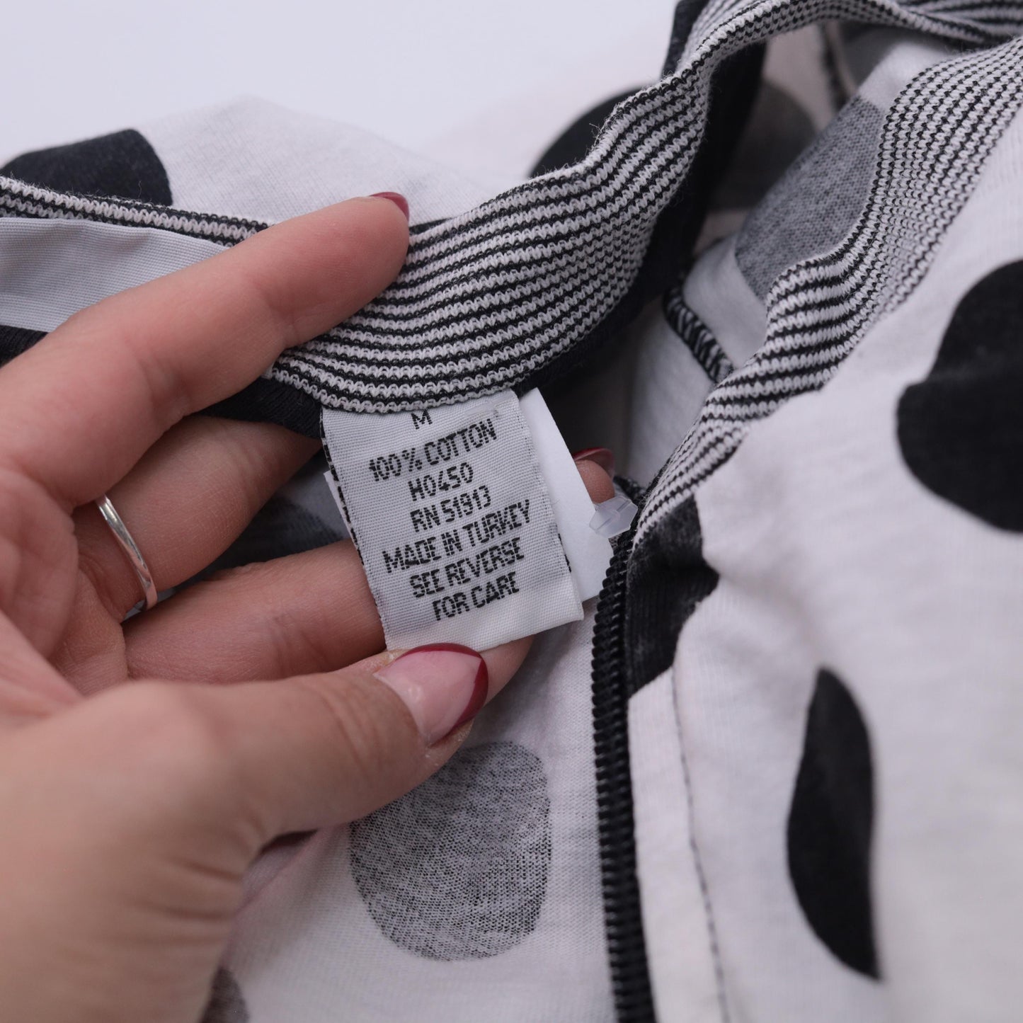 90s Black White Jumpsuit Mixed Print Polka Dot Stripes Front Zip Medium M