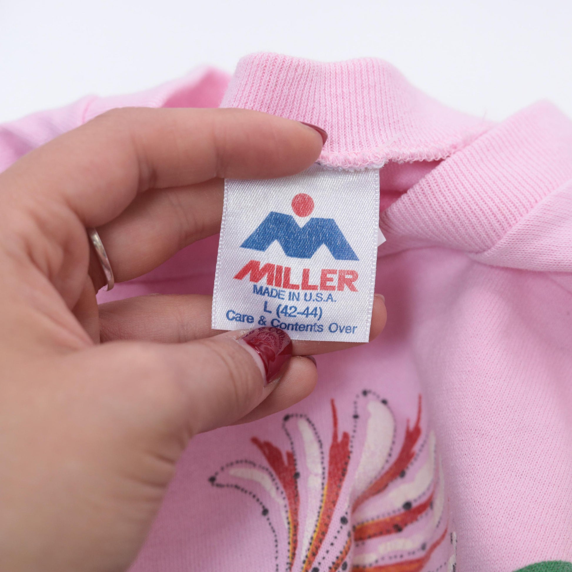 90s Miller Pink Cockatoo Bird V-Neck Shirt Three Quarter Sleeve Large L