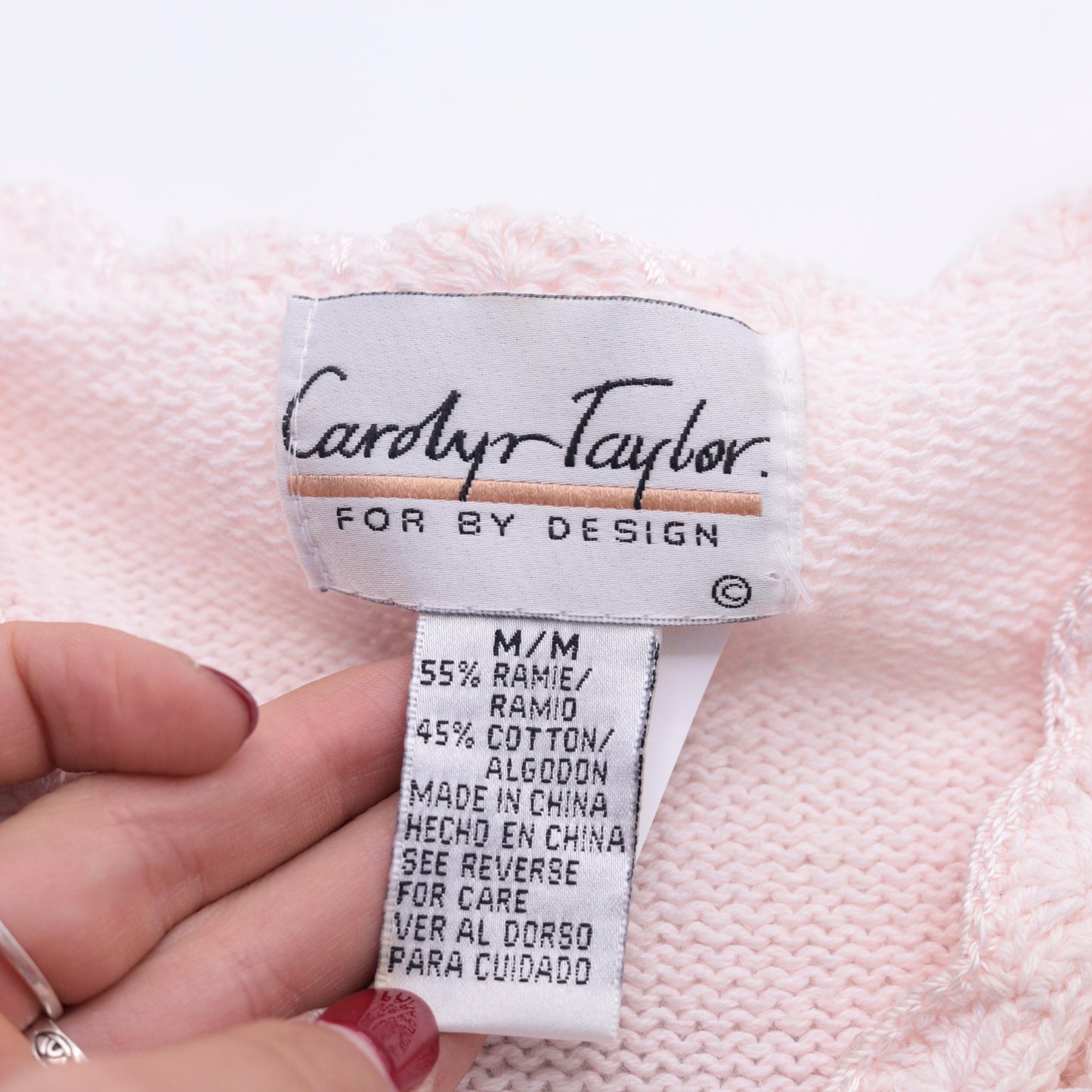 90s Carolyn Taylor Pink Floral Embroidered Knit Sweater V-Neck Medium M