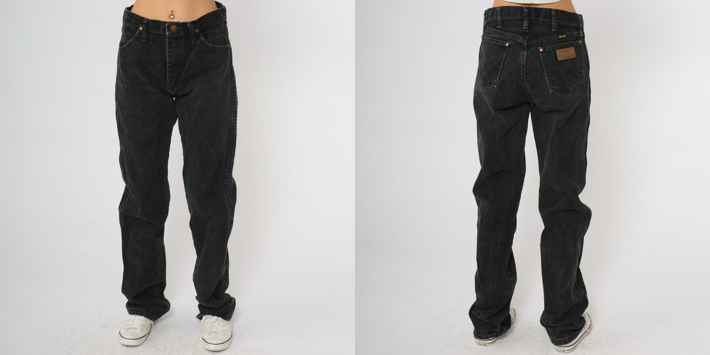90s Wrangler Black Denim Jeans High Rise Straight Leg Cotton Medium M