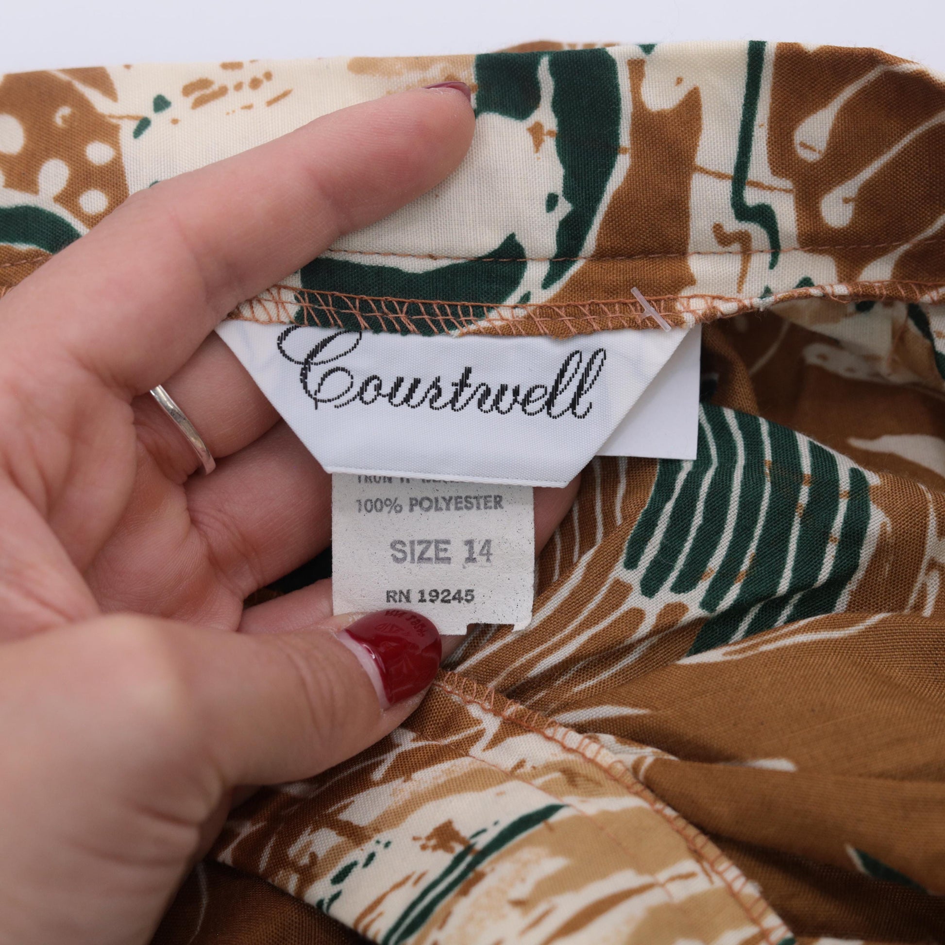 80s Courtwell Tropical Midi Skirt Rust Orange Botanical Print Large