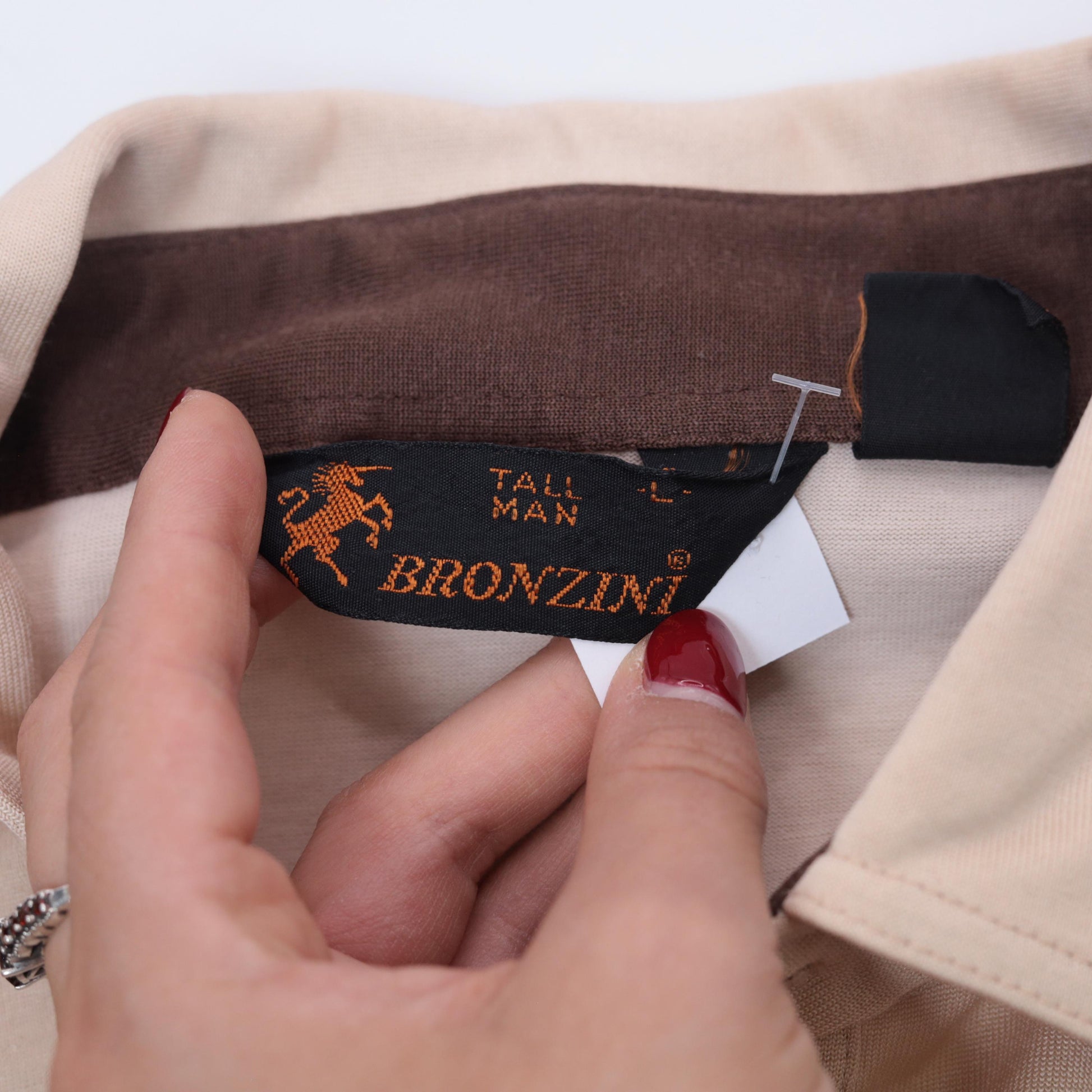80s Bronzini Beige Polo Shirt Unicorn Emblem Epaulet Medium Tall