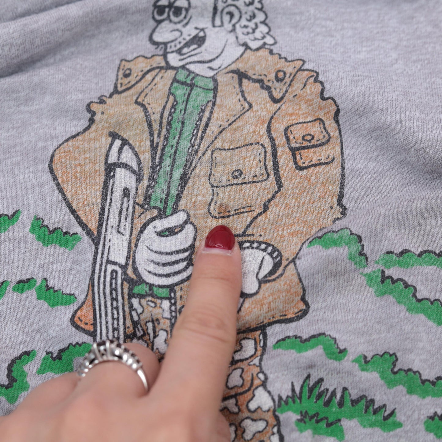 80s Hunting Joke Graphic T-Shirt Screen Stars Cartoon Tee Grey Medium