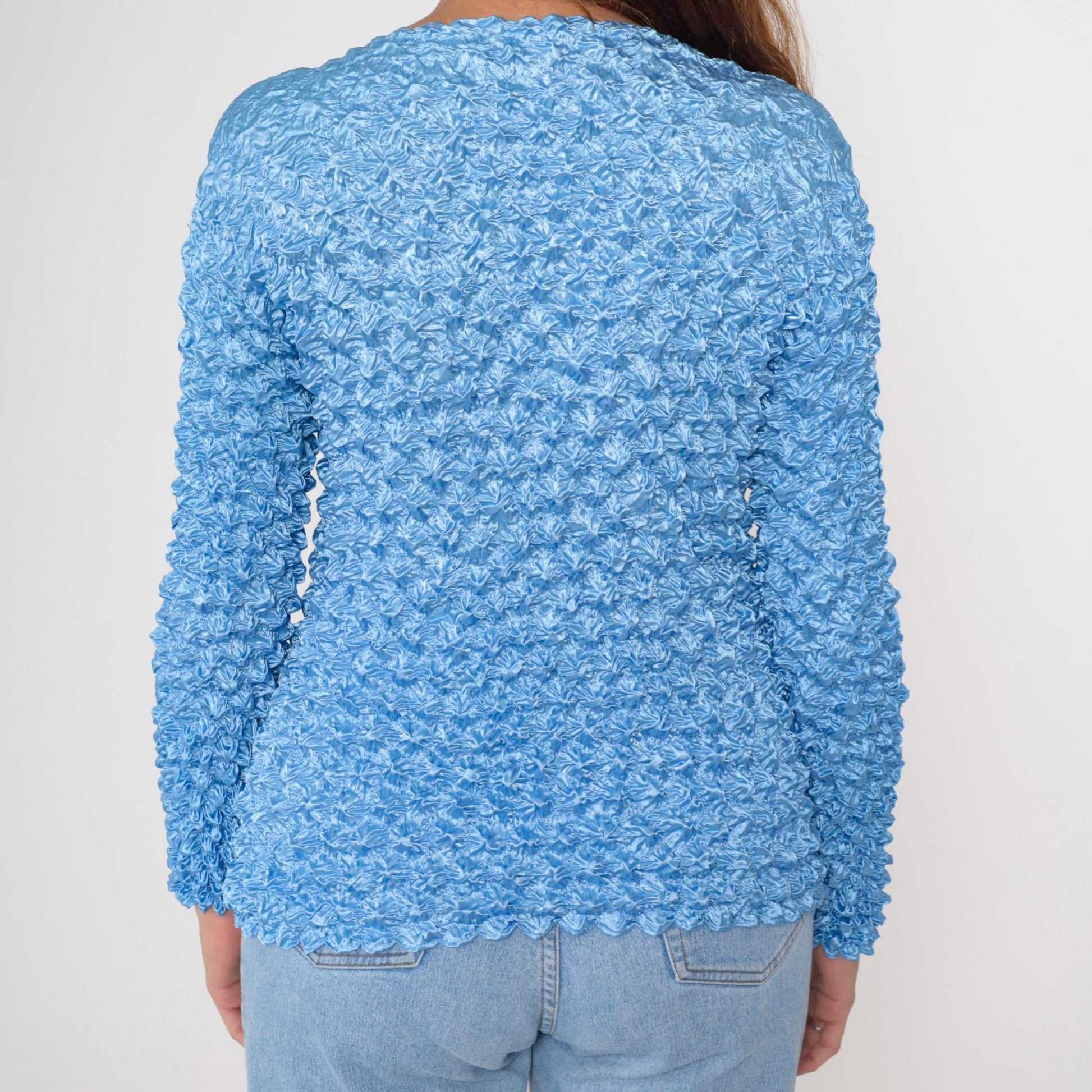Y2K Light Blue Popcorn Cardigan Bubble Knit Button-Up Small