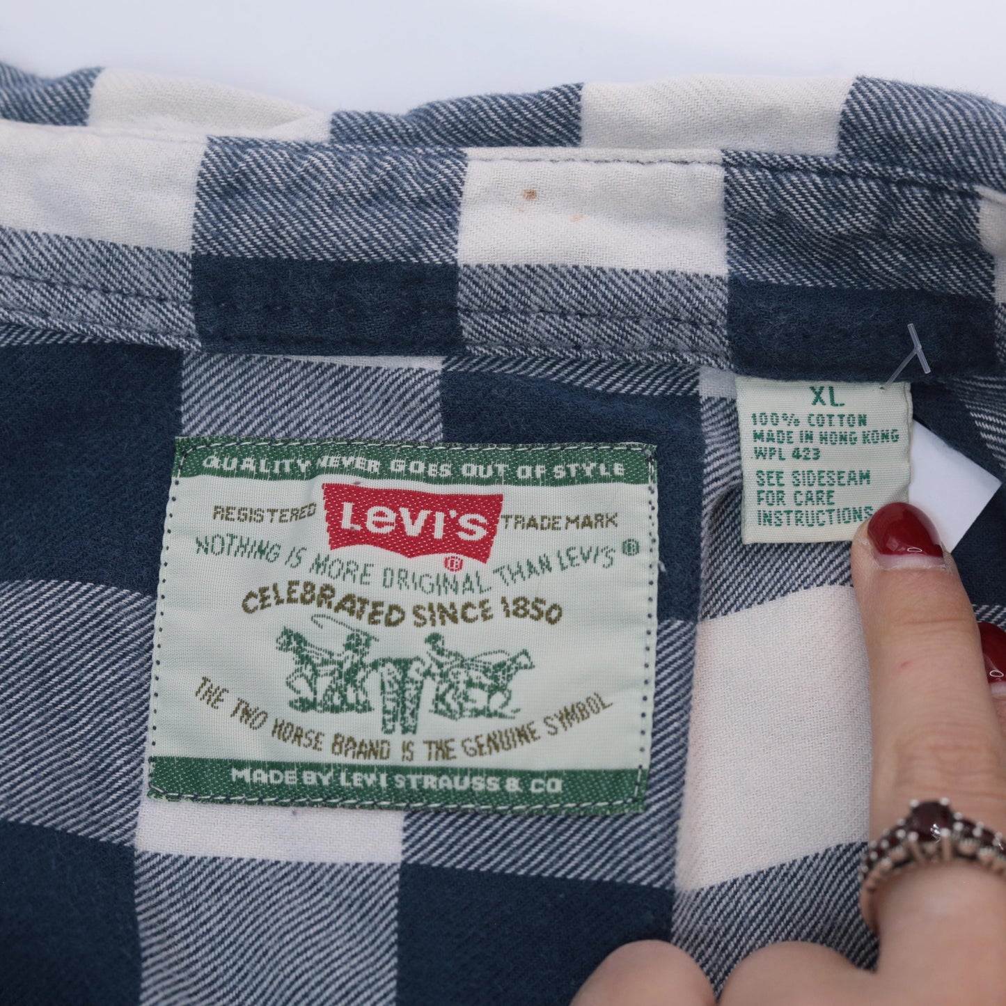 90s Levi's Buffalo Plaid Flannel Button-Up Blue White Extra Large XXL
