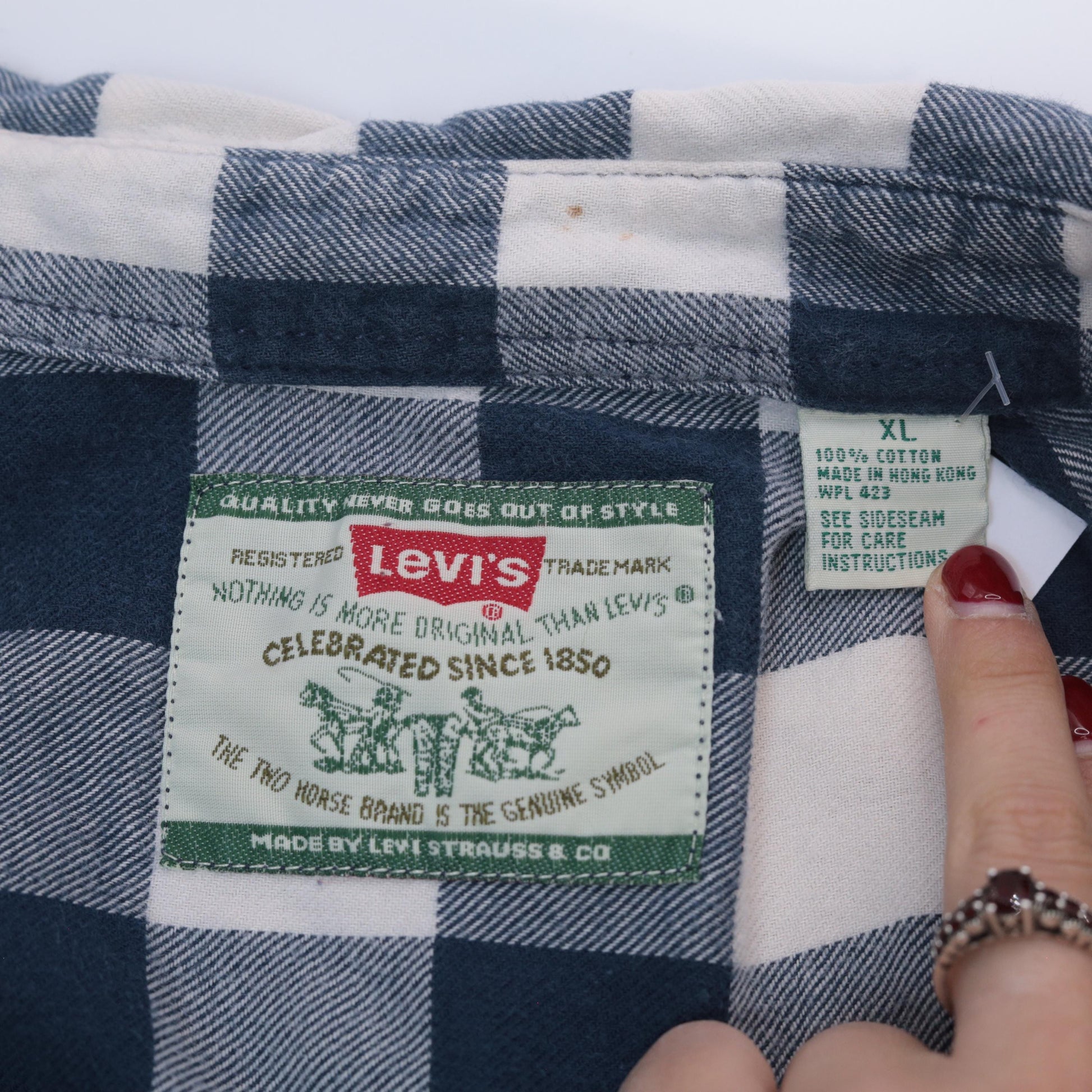 90s Levi's Buffalo Plaid Flannel Button-Up Blue White Extra Large XXL