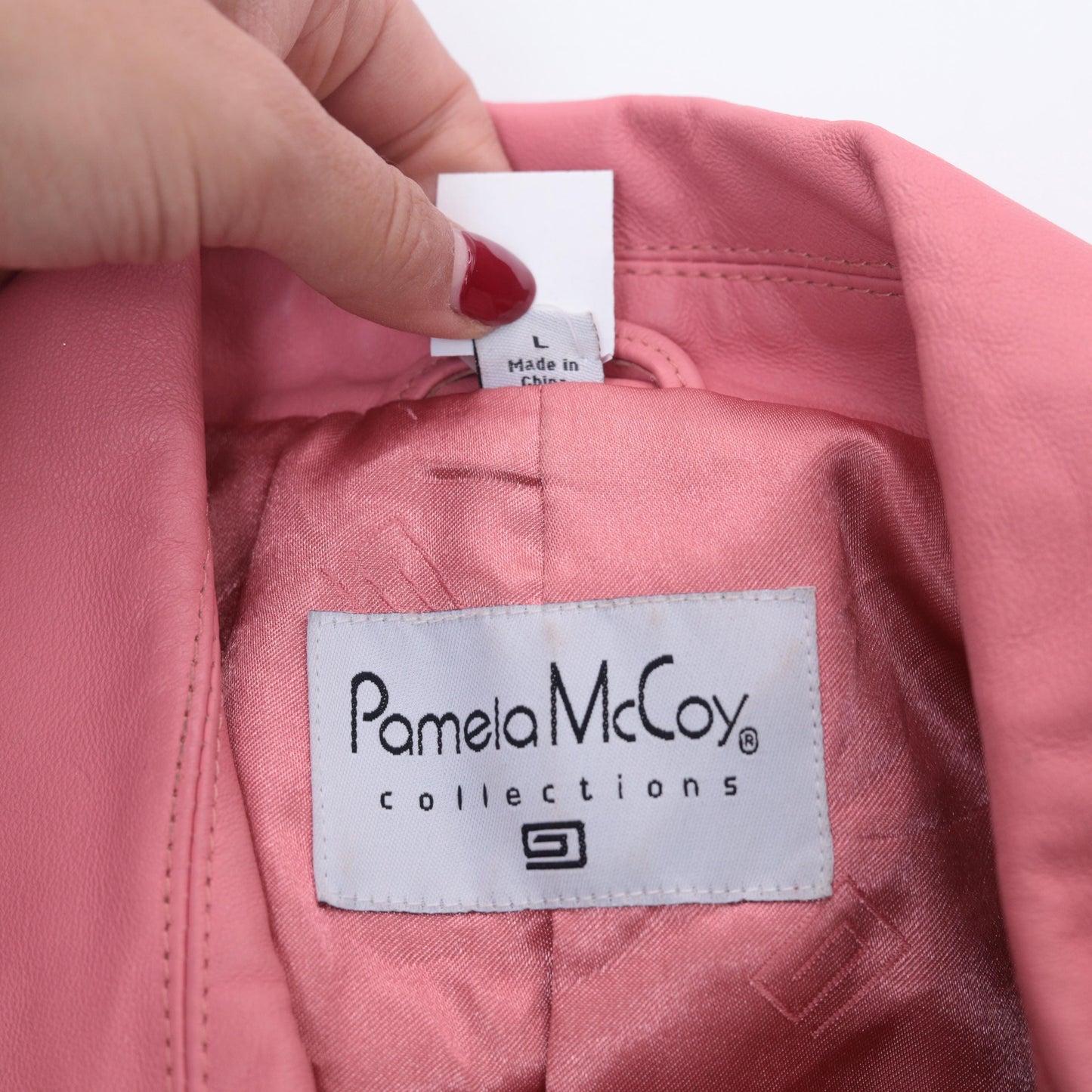 Y2K Pink Leather Moto Jacket Pamela McCoy Collections Zip Front Large L