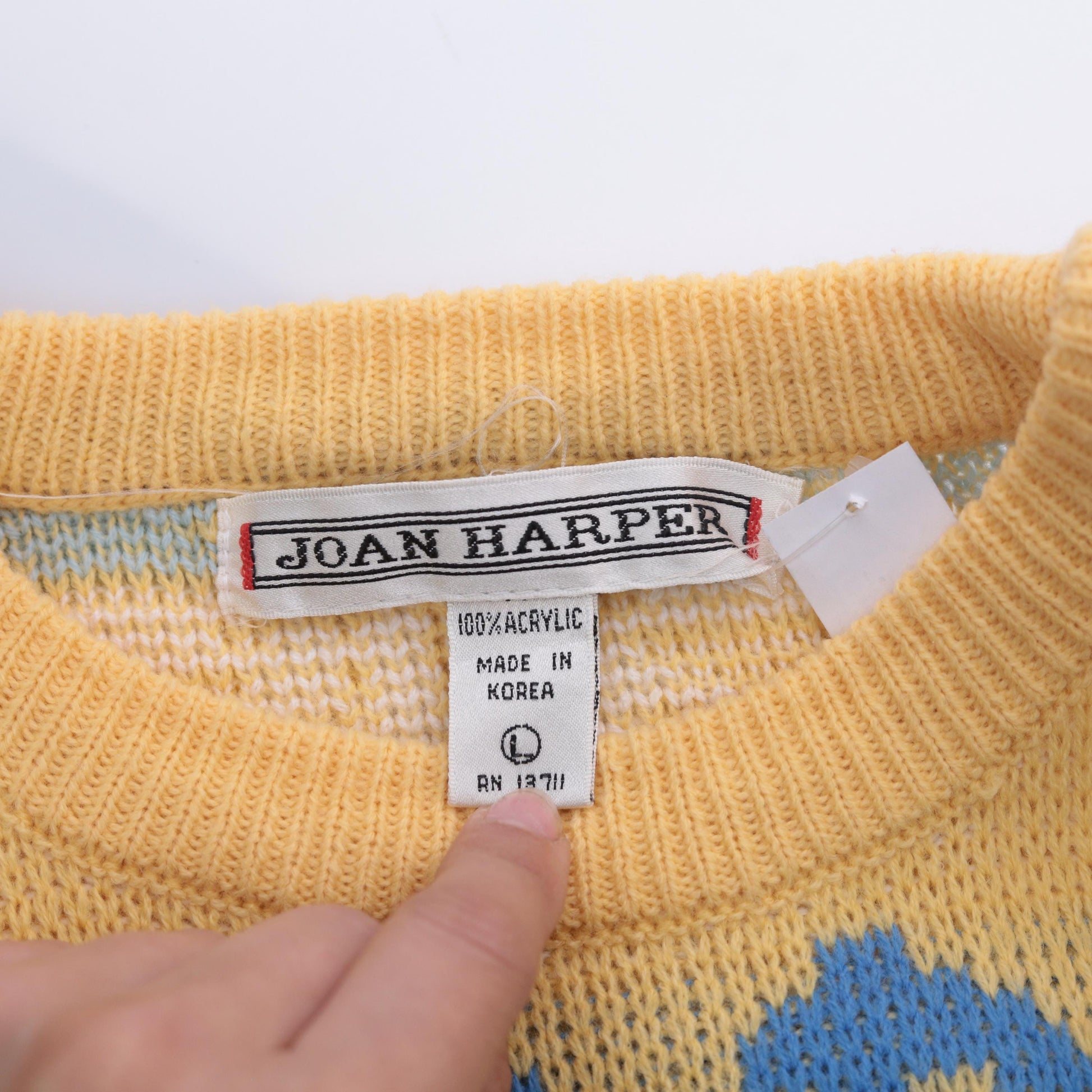 90s Joan Harper Geometric Tribal Sweater Yellow Blue Pink Large L