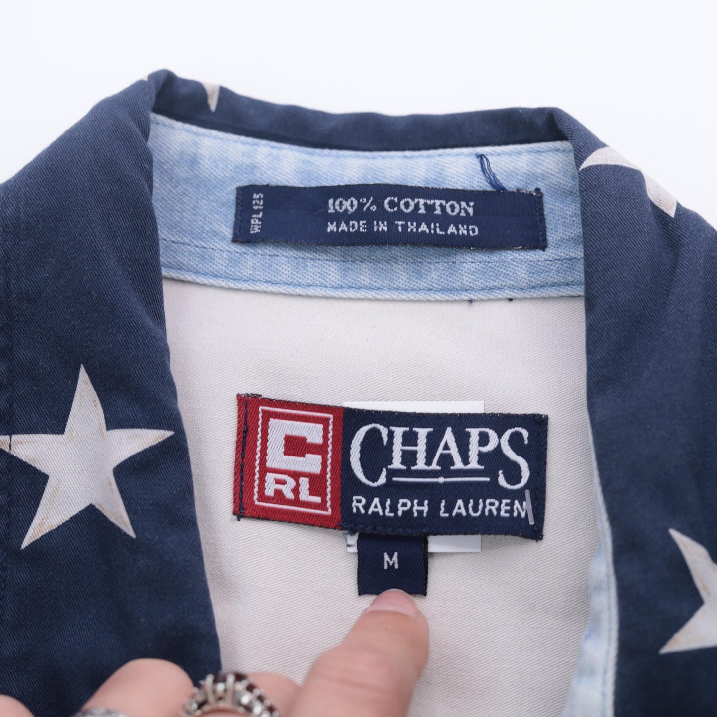 Y2K Chaps Ralph Lauren American Flag Button Up Shirt Cotton Medium M
