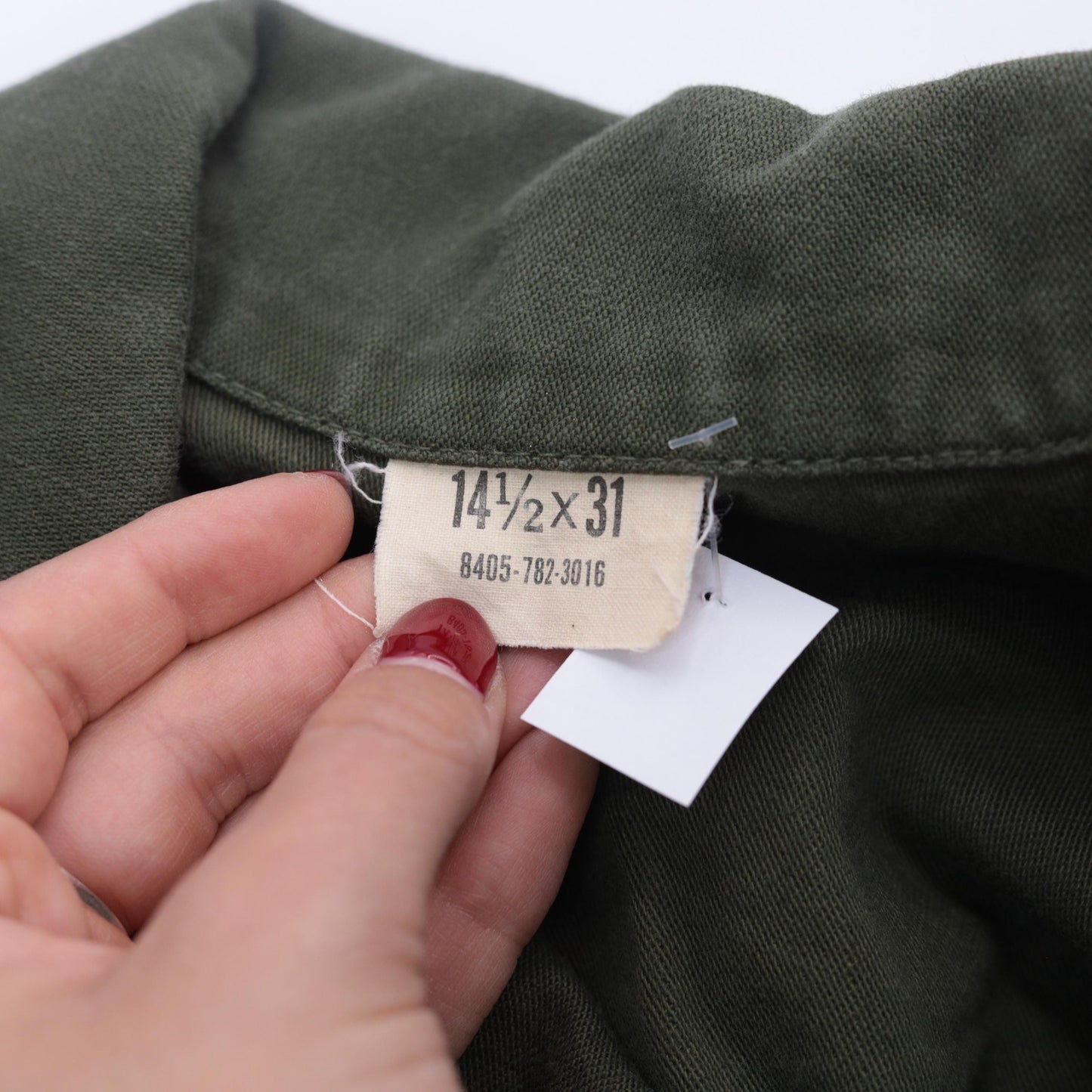 80s Army Green Military Utility Button-Down Shirt Cotton Sateen Small