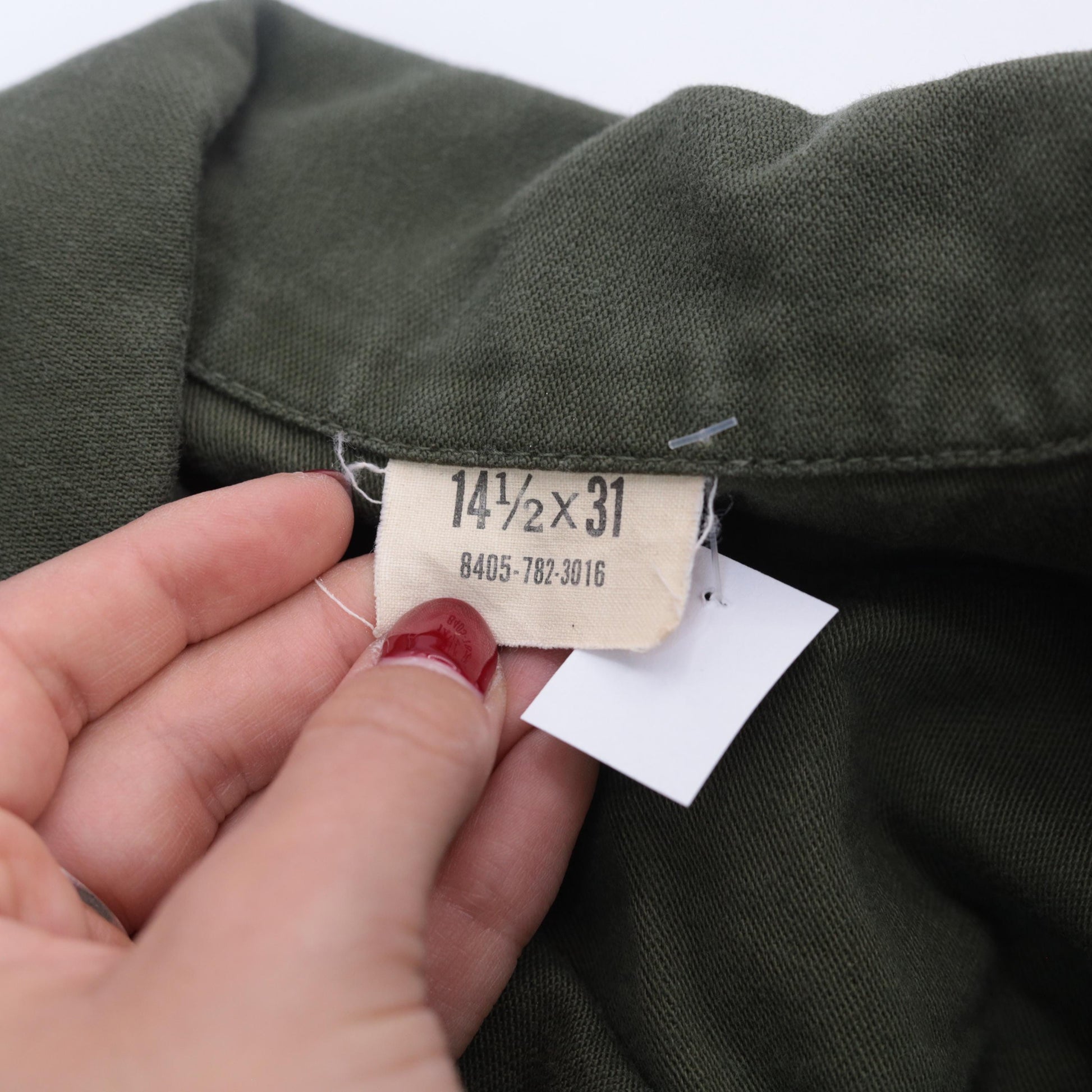 80s Army Green Military Utility Button-Down Shirt Cotton Sateen Small