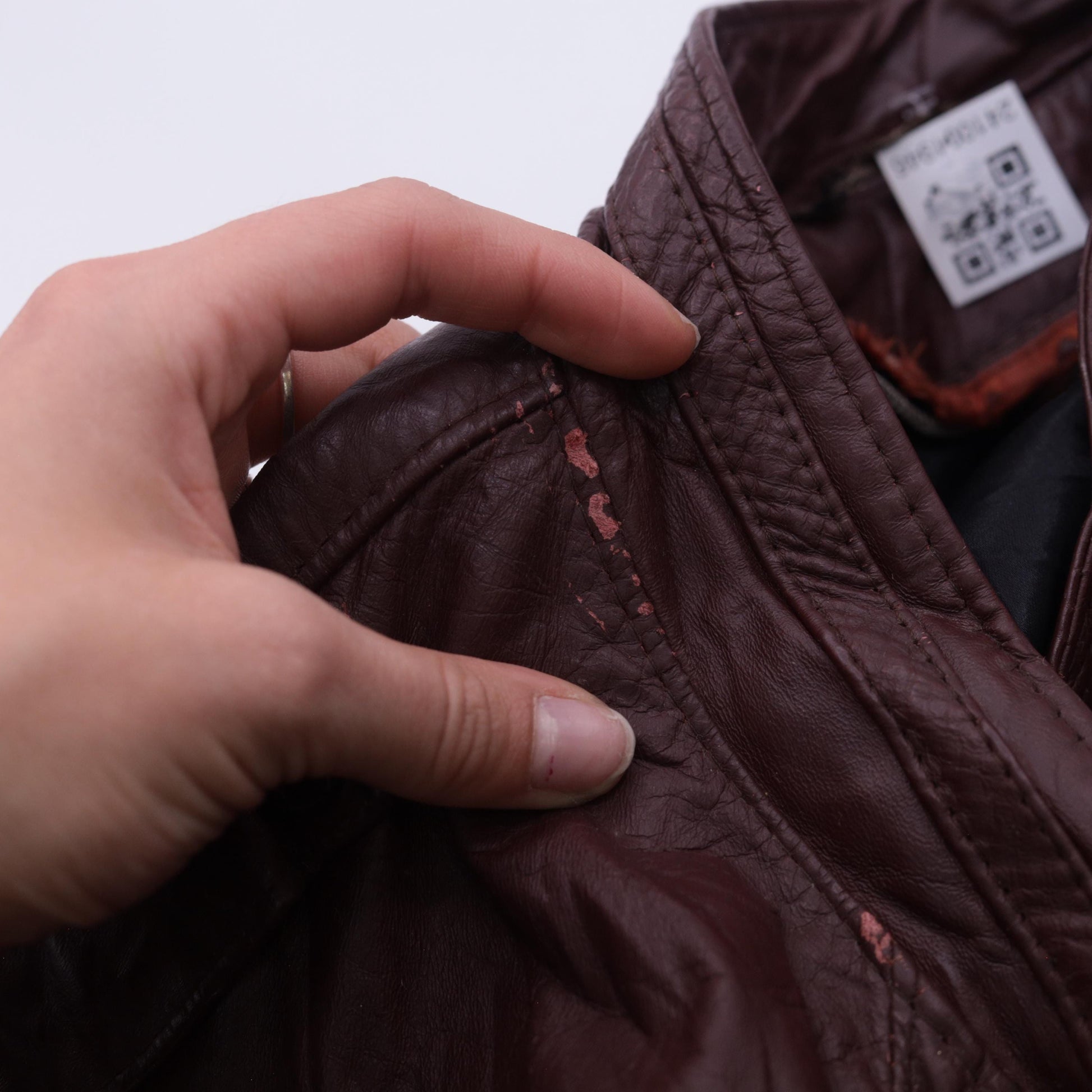 80s Brown Leather Bomber Jacket Epaulet Shoulders Zip Front Women's Medium