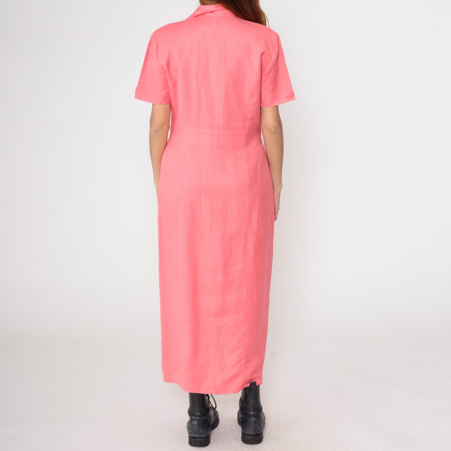 Y2K Coral Pink Linen Shirt Dress Dress Barn Button Front Maxi Large L