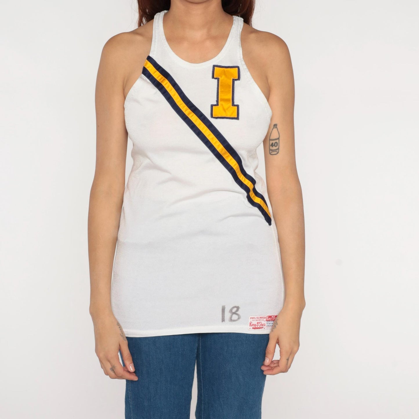 60s Phil Slinker Athletic Jersey White Nylon Racerback Tank Medium