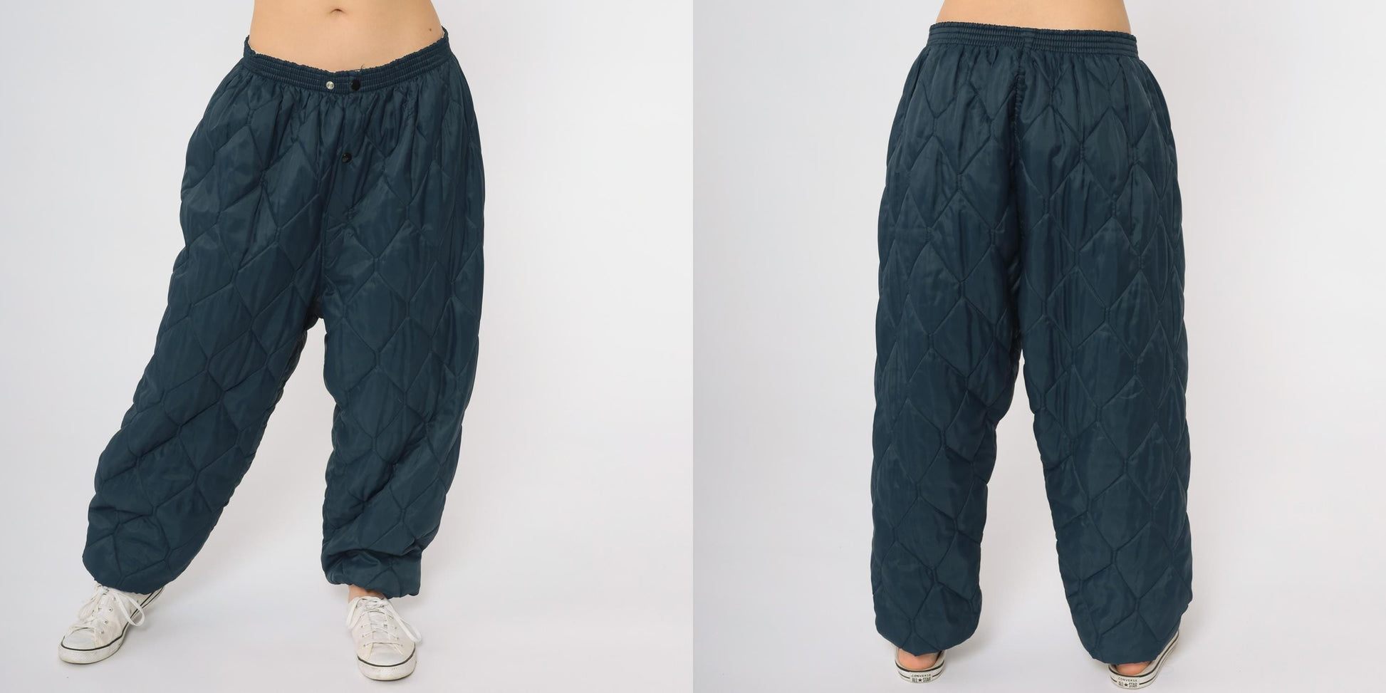 80s Navy Quilted Pants Diamond Pattern Elastic Waist Baggy Extra Large XL