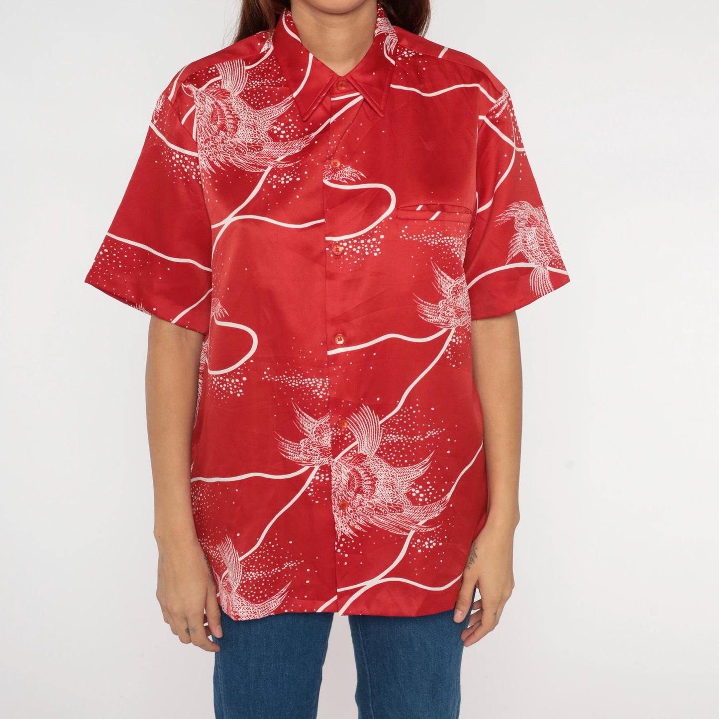 70s Tori Richard Red Koi Fish Hawaiian Shirt Button Front Large L