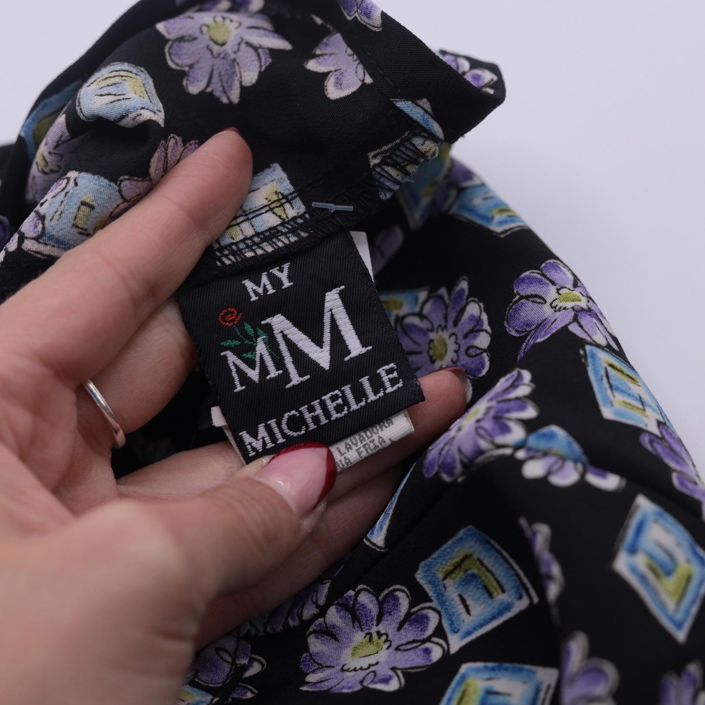 90s My Michelle Floral Mini Skirt Black Purple Daisy Button Front Size 11