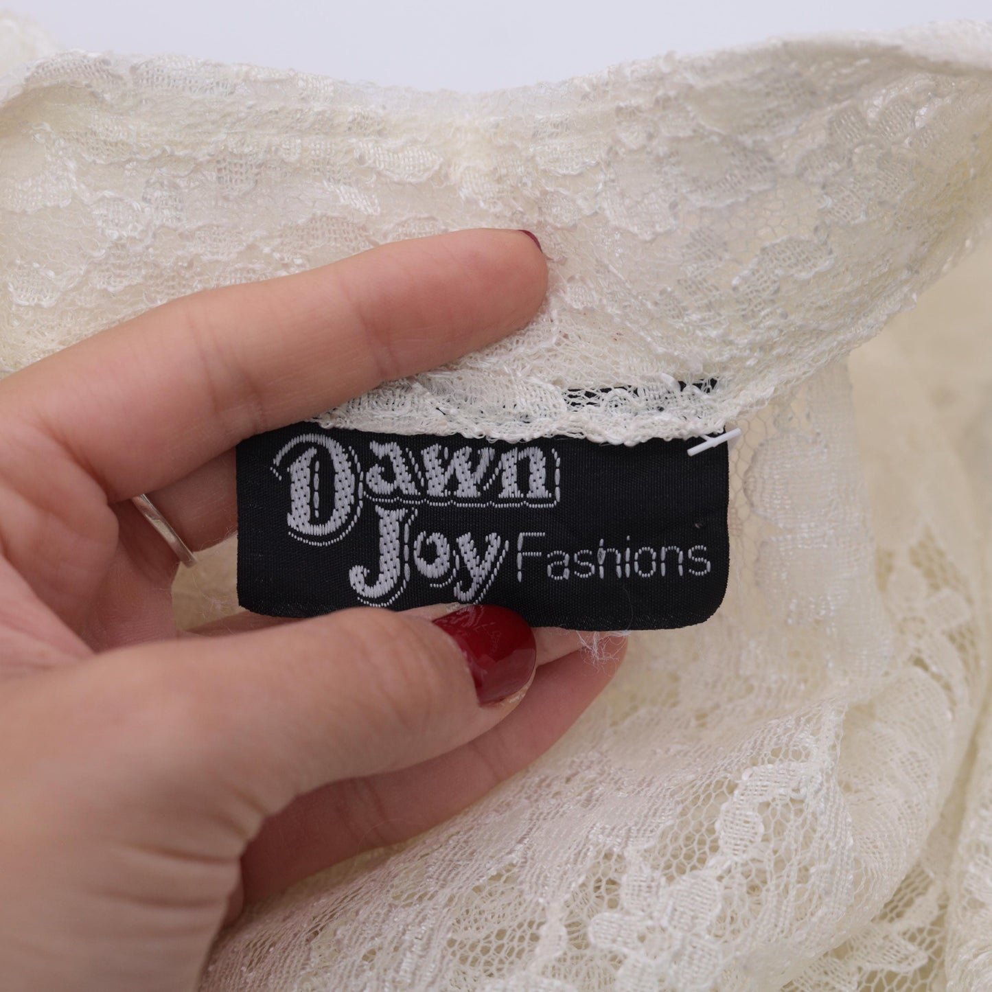 90s Dawn Joy Fashions White Lace Midi Dress V-Neck Bow Floral Medium