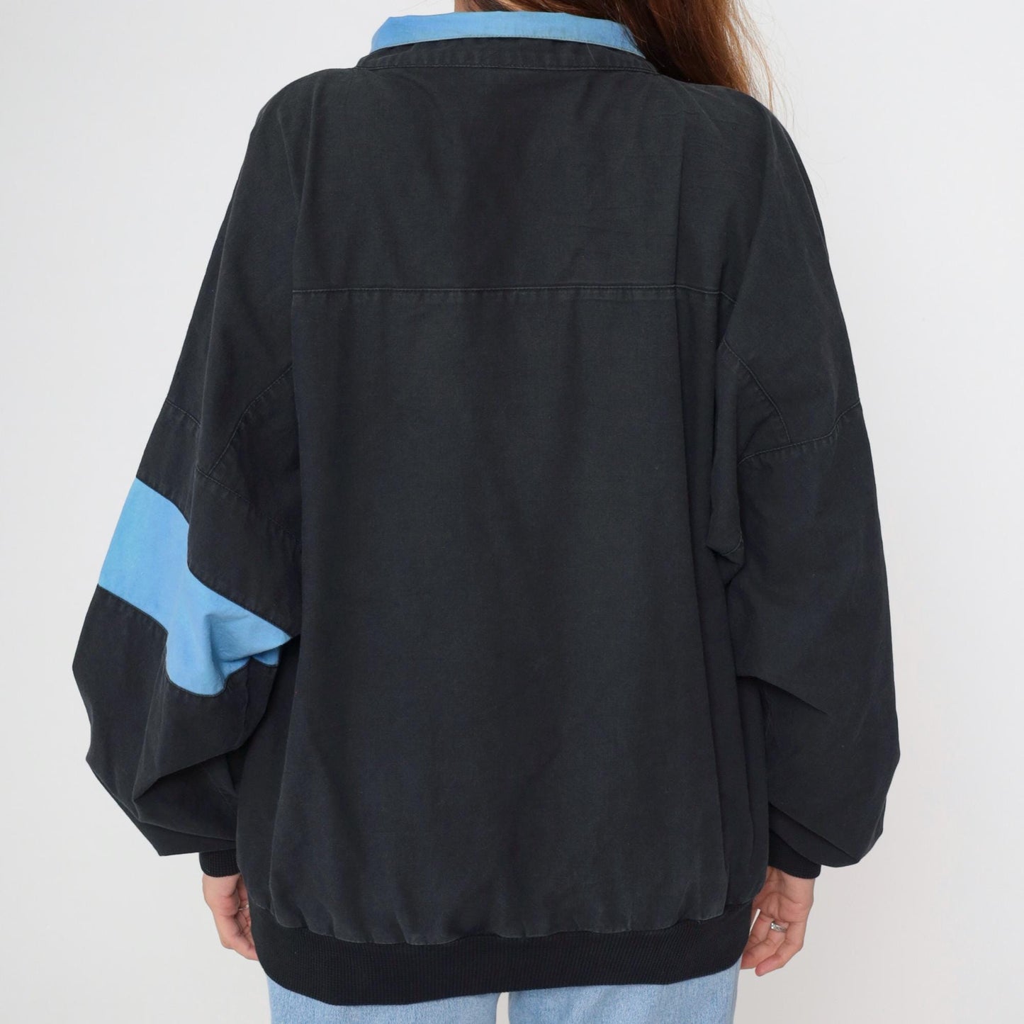 90s Shuswap Mountain Pullover Quarter Zip Black Colorblock Cotton Large