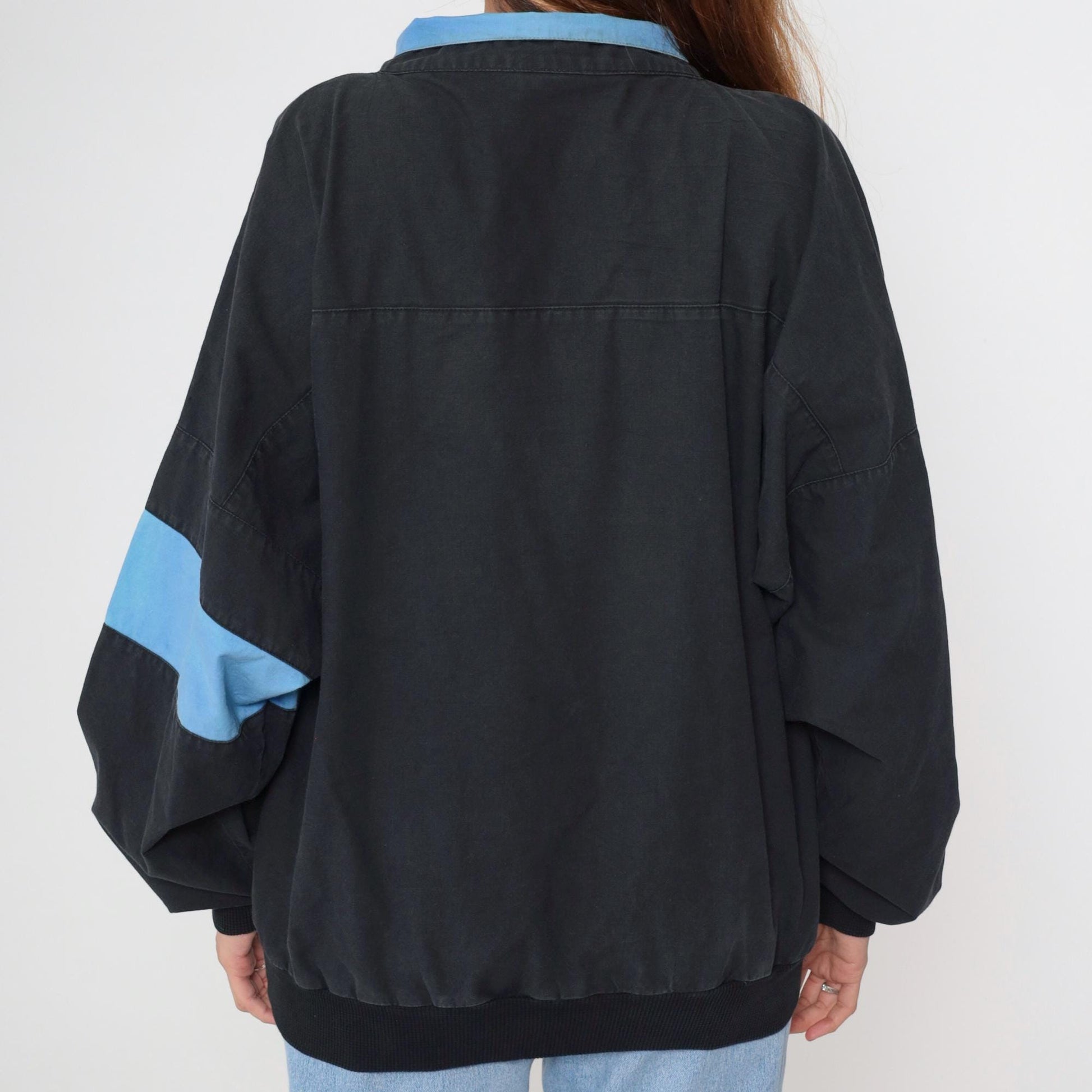 90s Shuswap Mountain Pullover Quarter Zip Black Colorblock Cotton Large